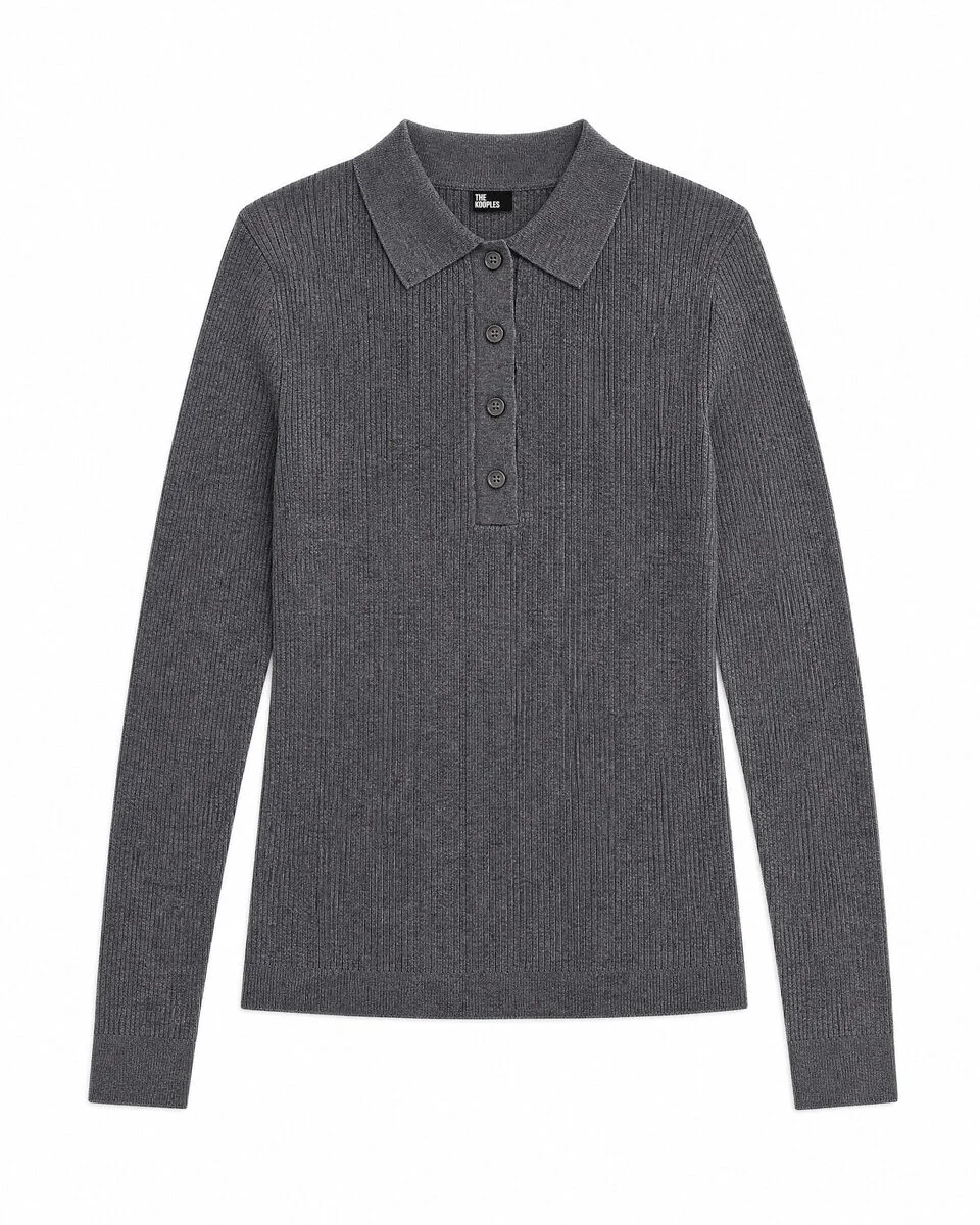 GRAY MERINO WOOL POLO-NECK SWEATER - 1