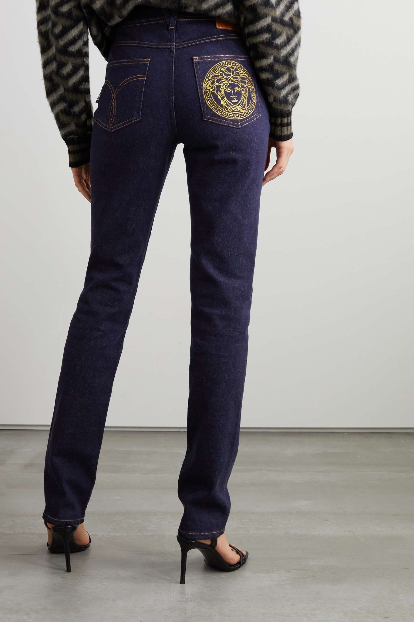 Printed stretch-denim straight-leg jeans - 4