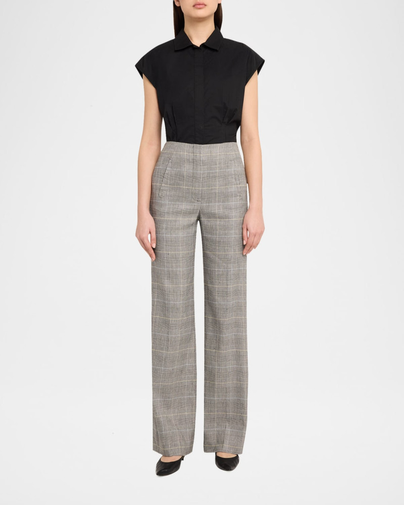 VERONICA BEARD Jude Plaid Linen-Blend Pants outlook