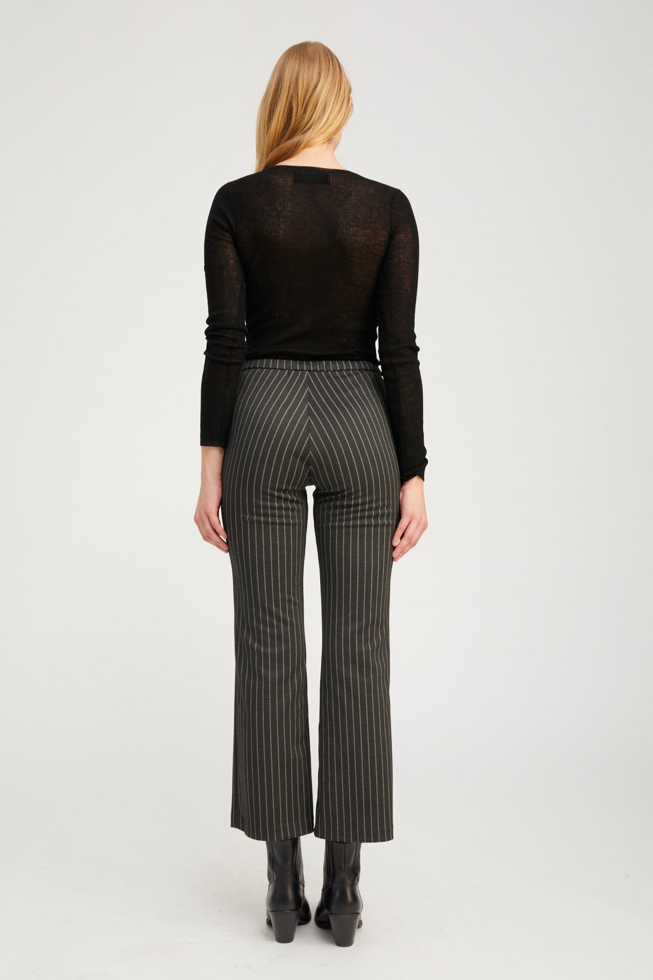 BLACK PINSTRIPE ANKLE FLARE WITH PINTUCKS - 3