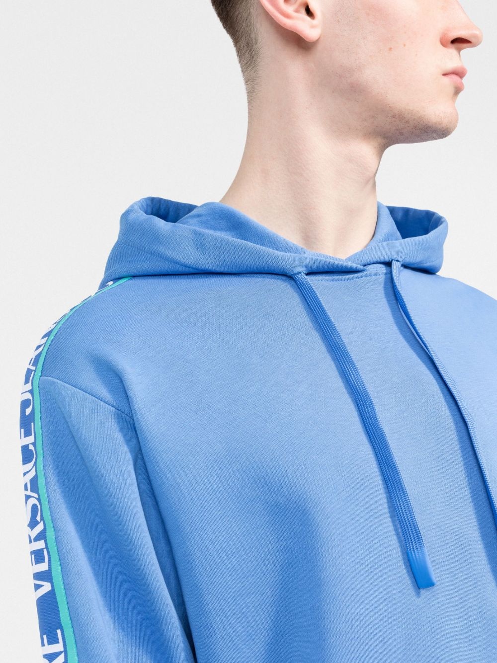 logo tape drawstring hoodie - 5