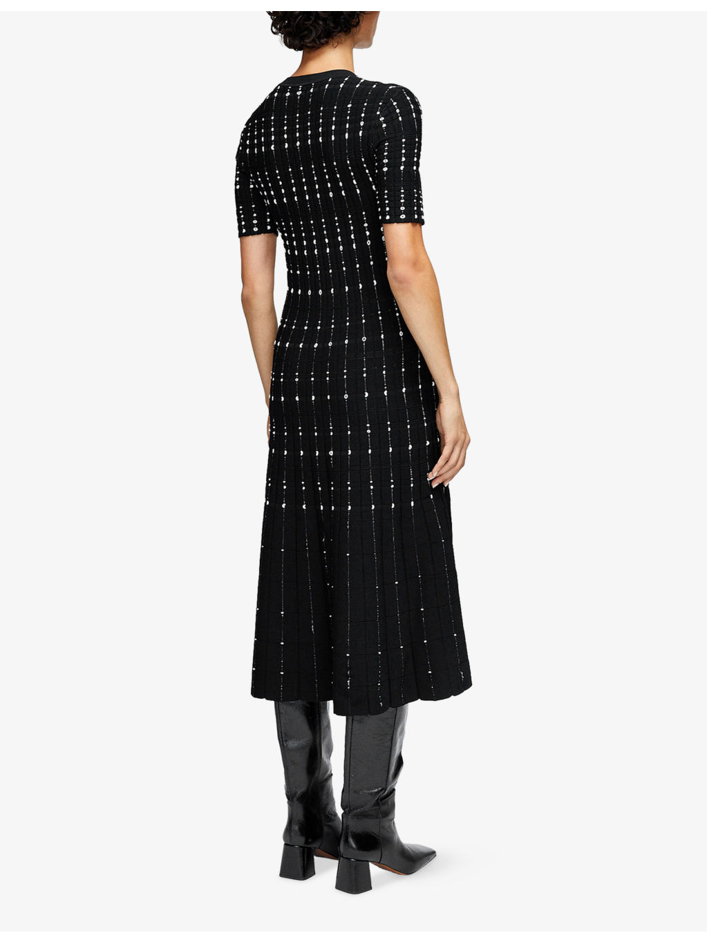 Fragmented Stripe Short-Sleeve Stretch-Knit Midi Dress - 3