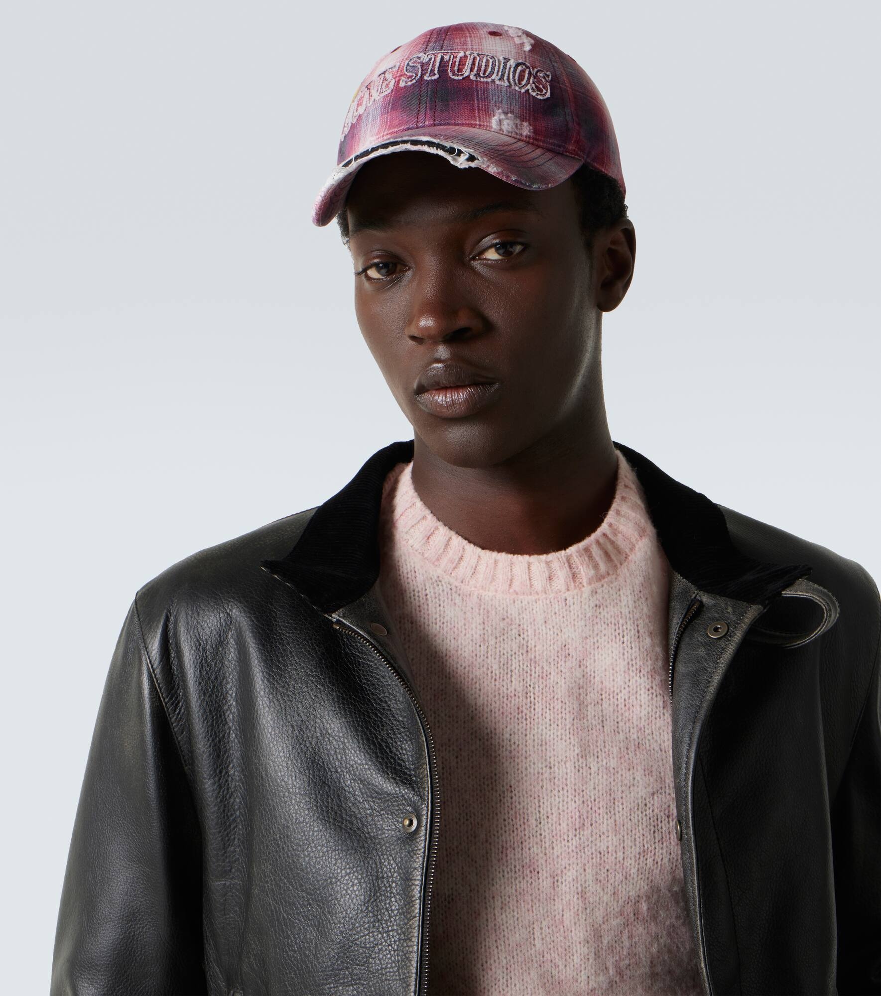 Distressed checked canvas baseball cap - 3