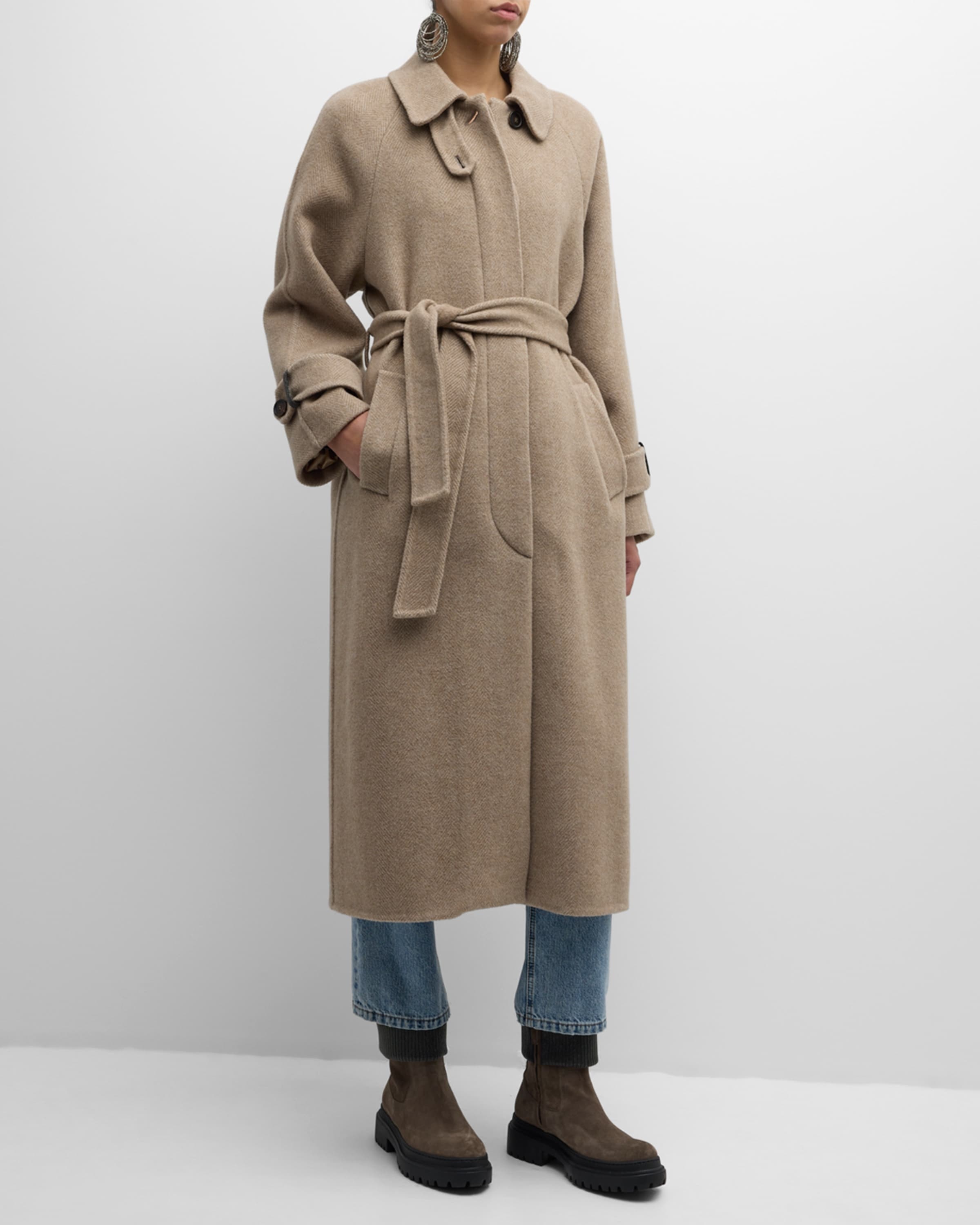 Cashmere and Wool Belted Herringbone Coat - 2