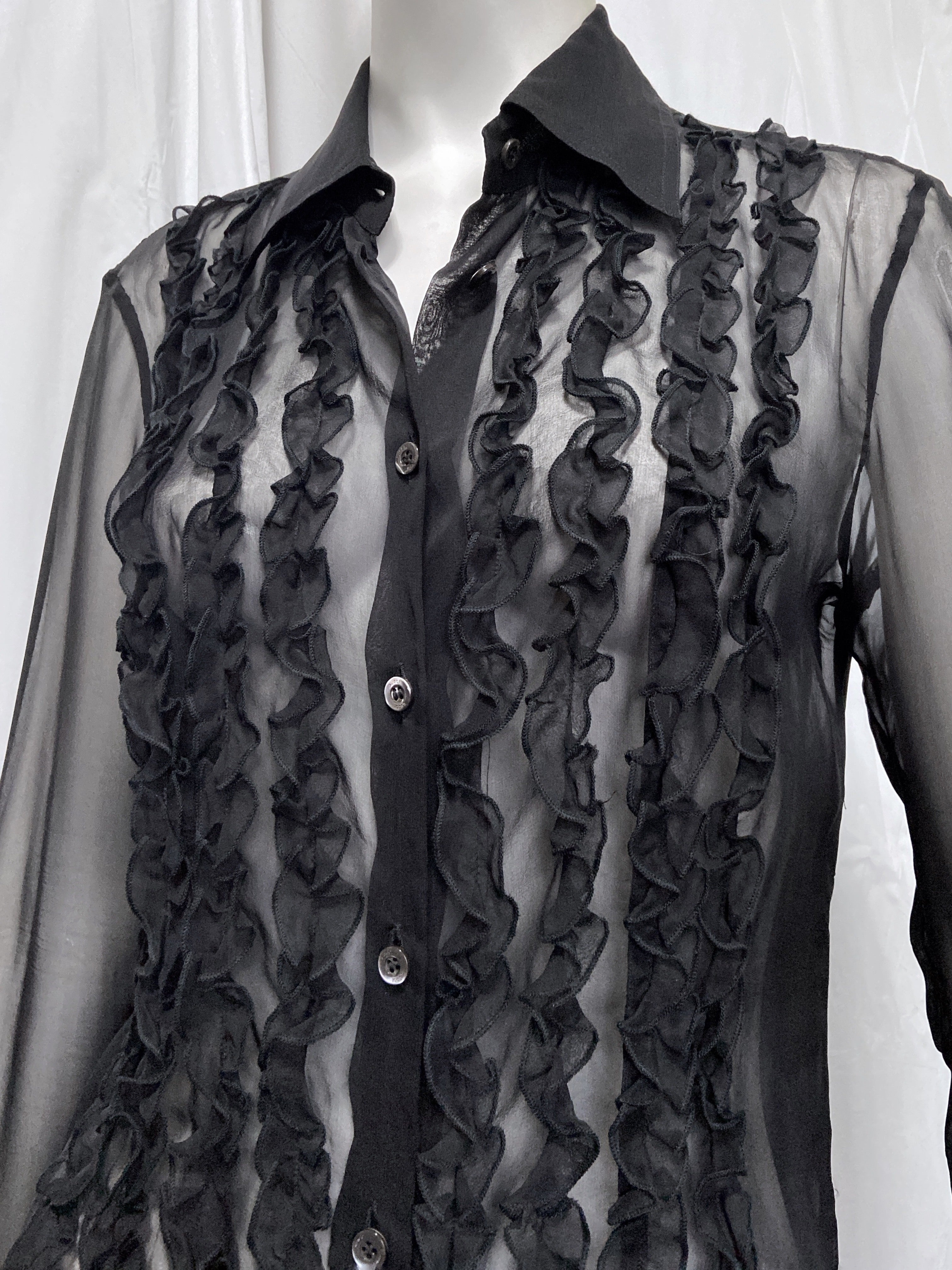 Gucci Spring 1999 Tom Ford Daisey Fuentes Ruffled Silk Sheer Dress Shirt 40 - 7