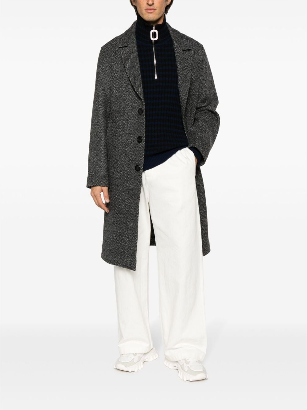 Zigzag single-breasted wool coat - 2
