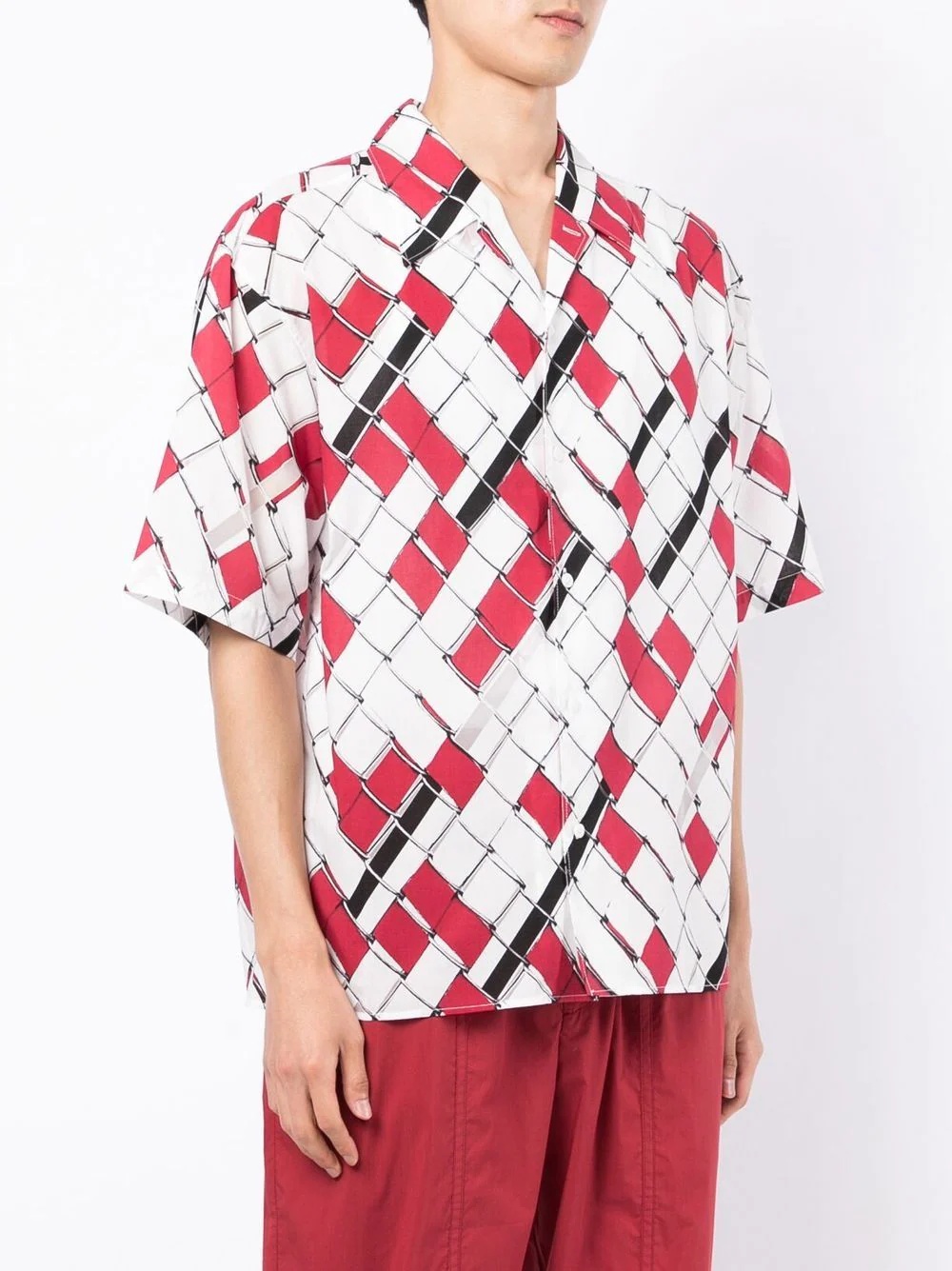 woven-print short-sleeved shirt - 3
