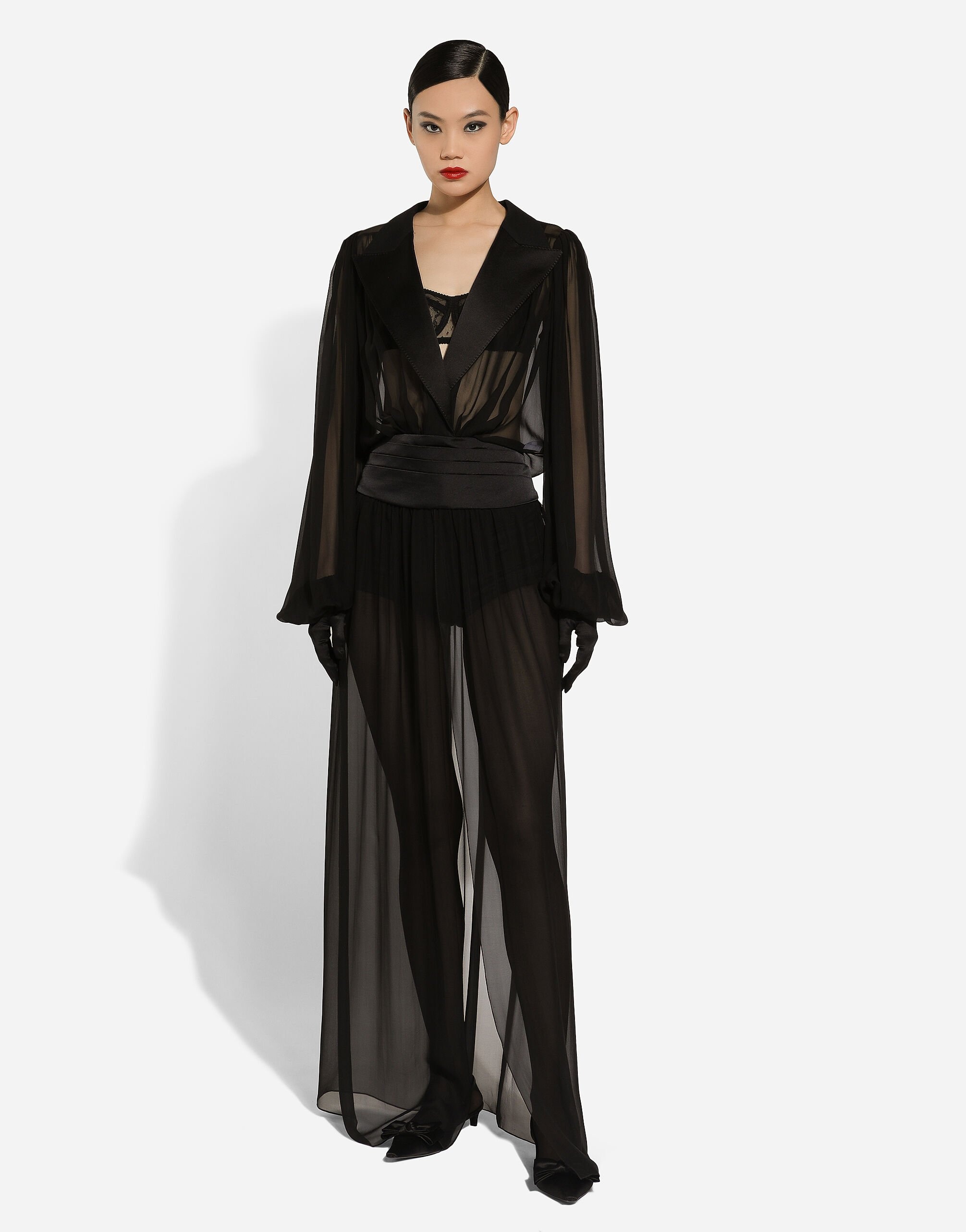 Long silk chiffon tuxedo dress - 3