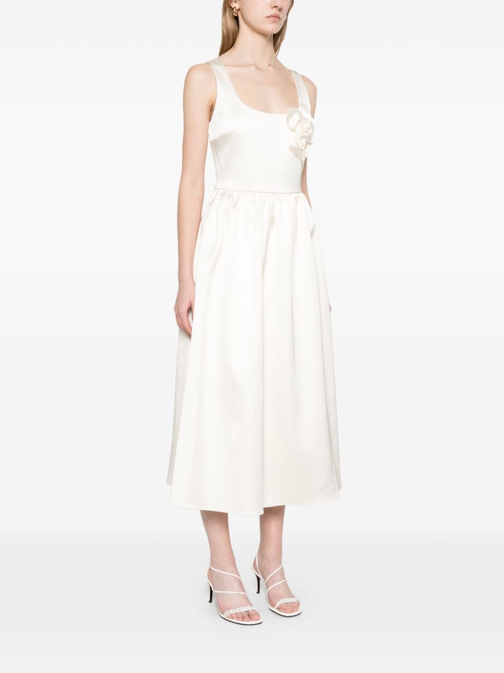 floral-appliqué satin midi dress - 3