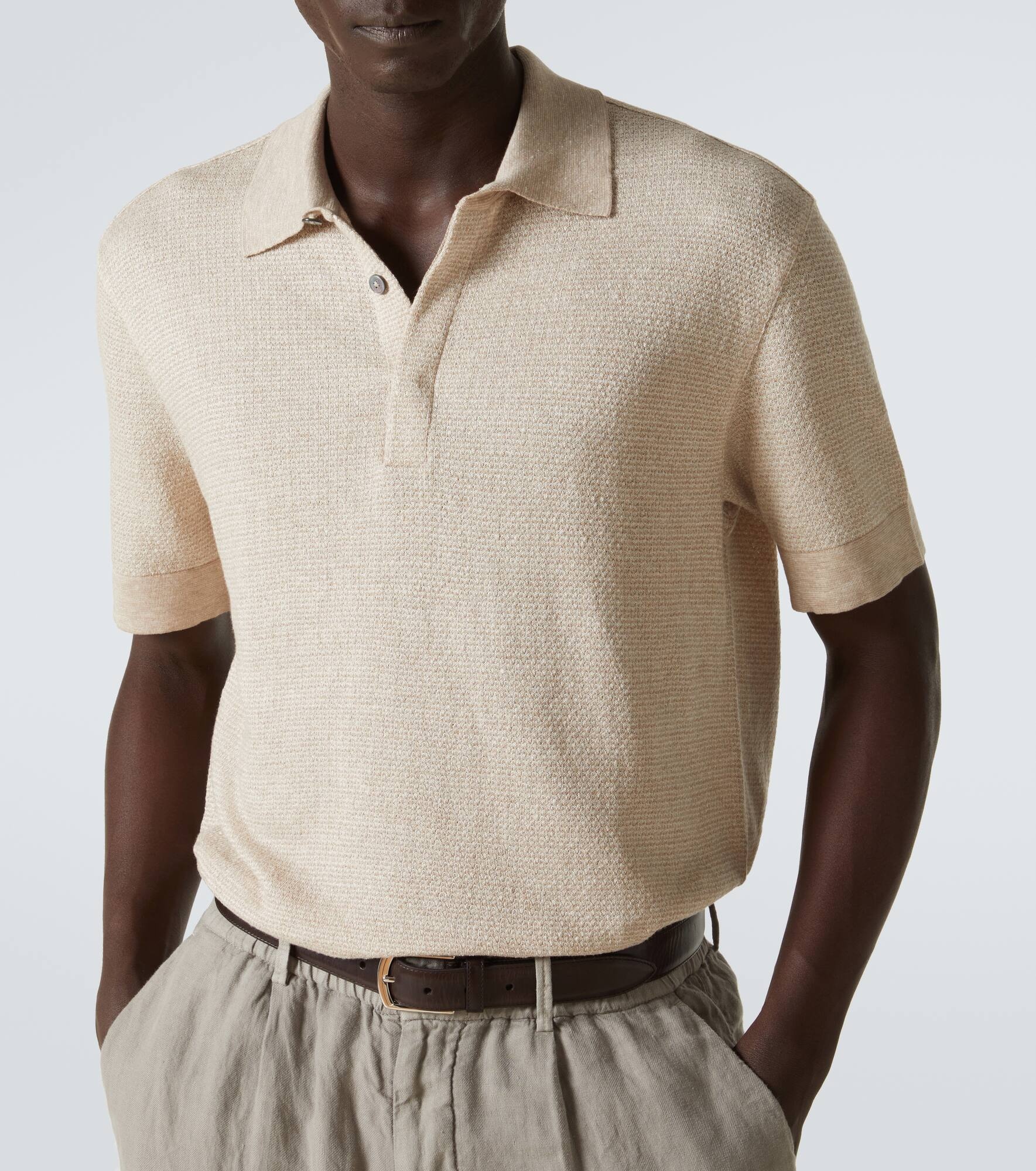 Cotton, linen, and silk polo shirt - 5