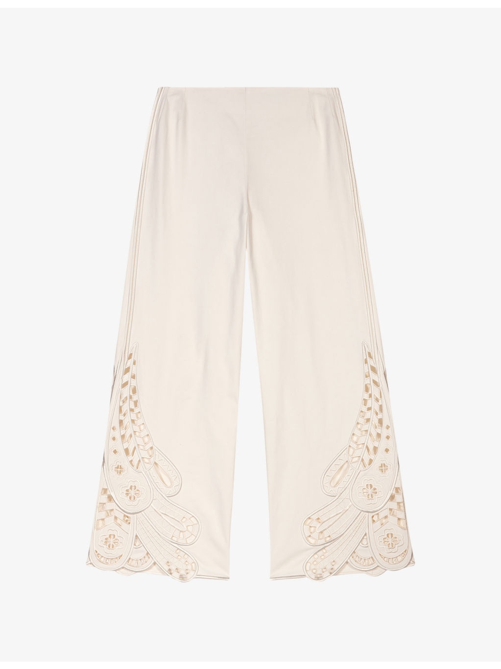 Scalloped-Trim Mid-Rise Embroidered Stretch-Cotton Trousers - 1