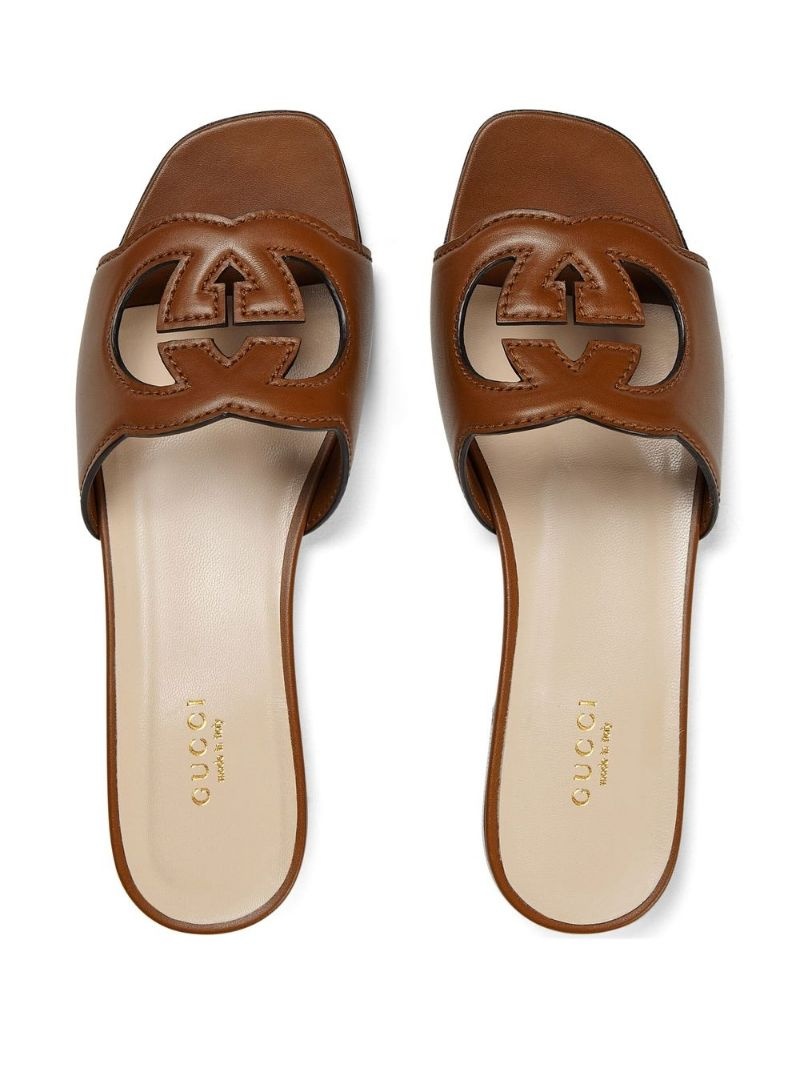 logo-cut out leather sandals - 4