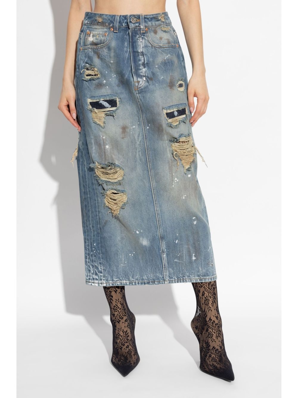 distressed maxi denim skirt - 3