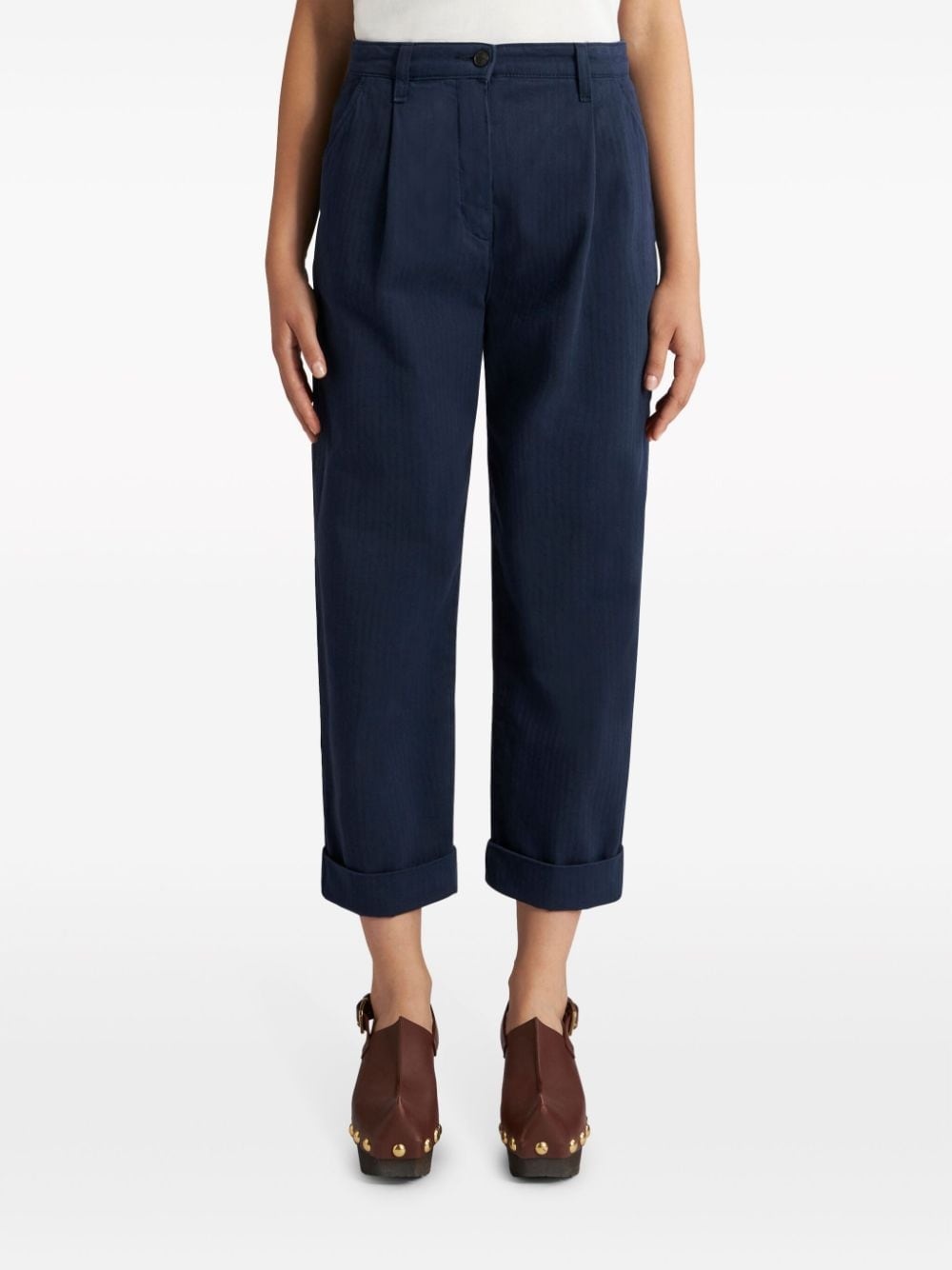cropped herringbone-pattern cotton chinos - 3