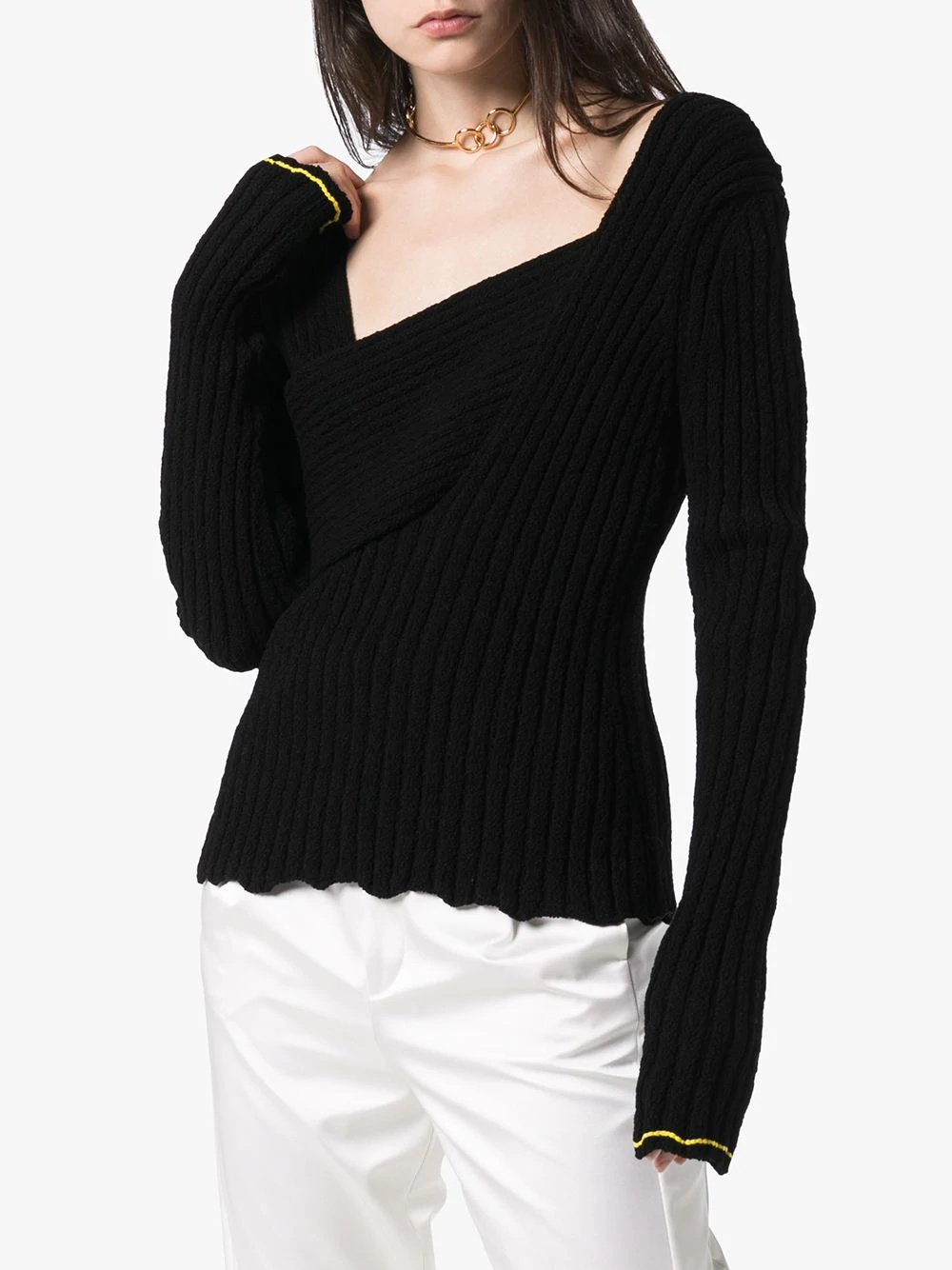 asymmetric V-neck knit top - 3