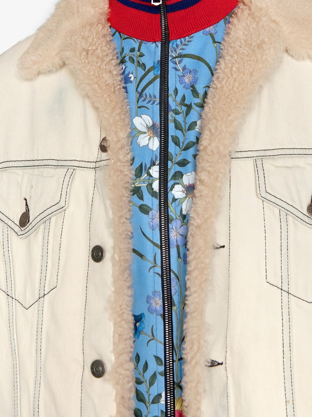 Shearling lined denim jacket with sketch snake print - 5