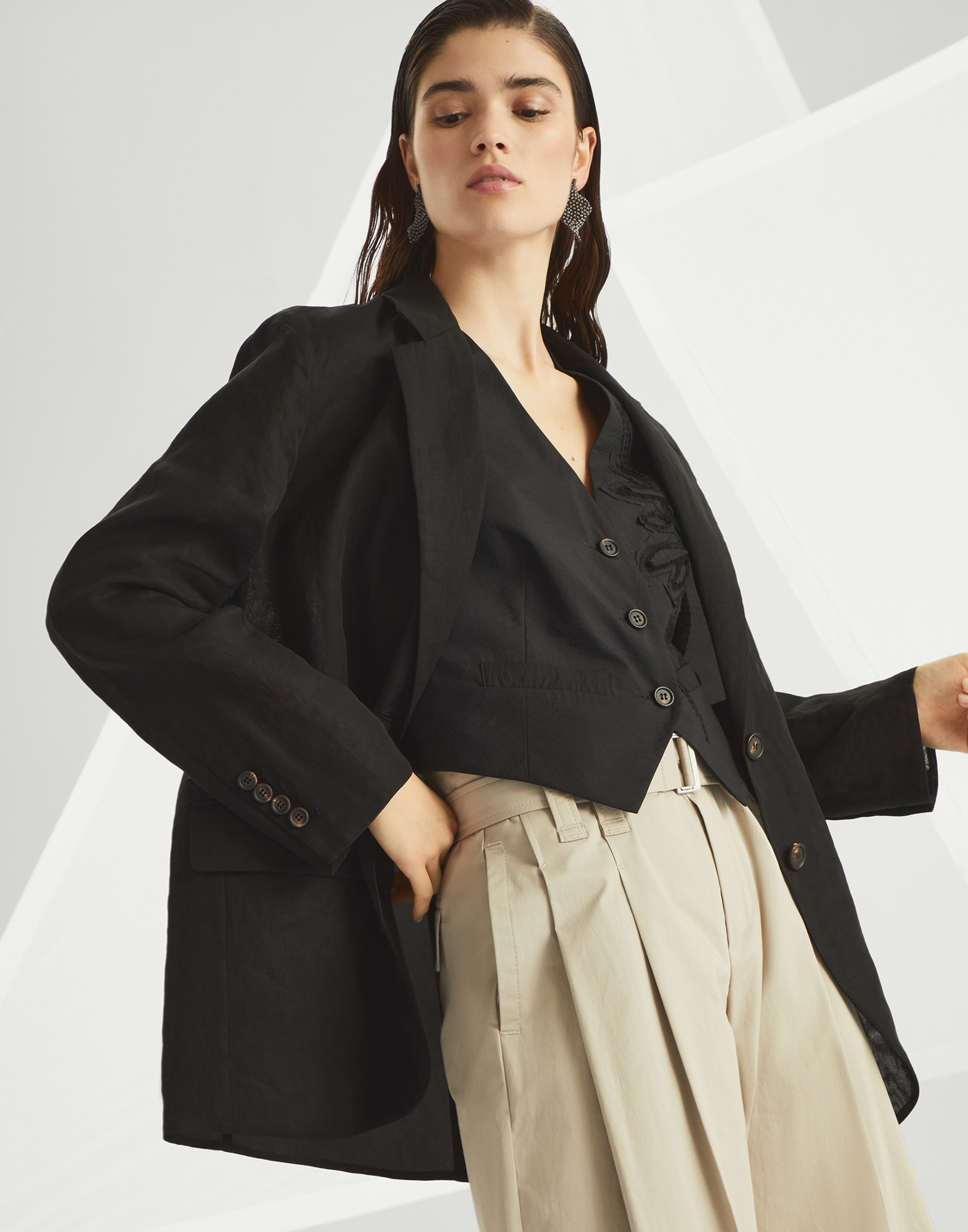 Cotton organza blazer with monili - 4