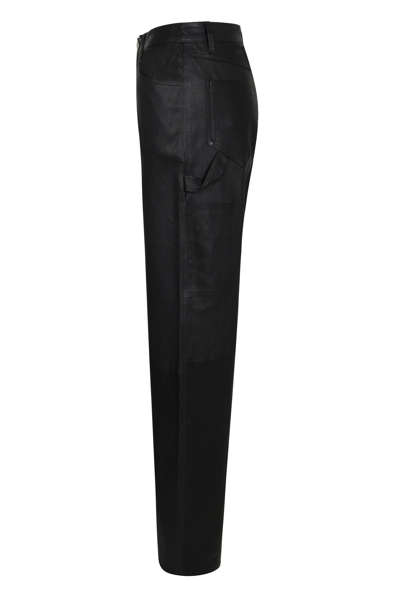 BLACK LEATHER CARPENTER PANTS - 2