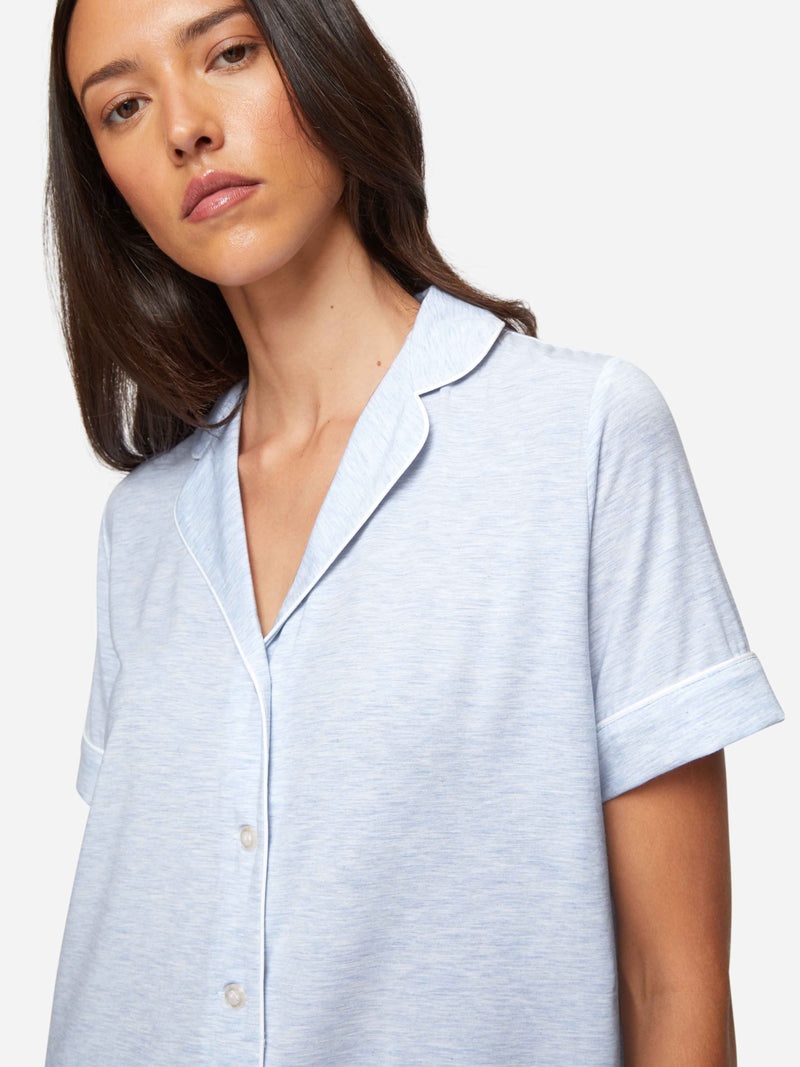 Women's Short Pajamas Ethan Micro Modal Stretch Light Blue Marl - 5