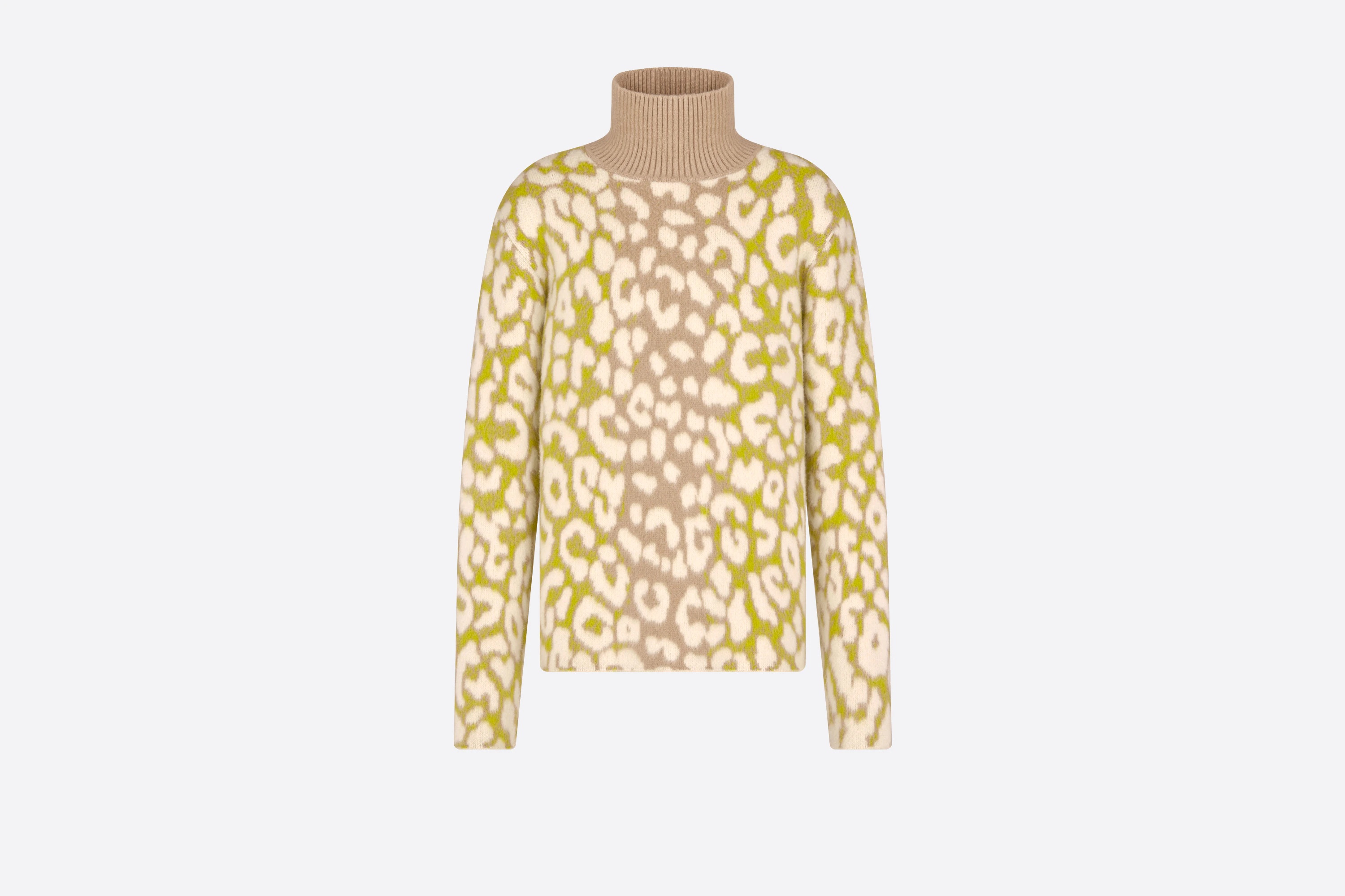 Stand Collar Sweater with Leopard Motif - 1