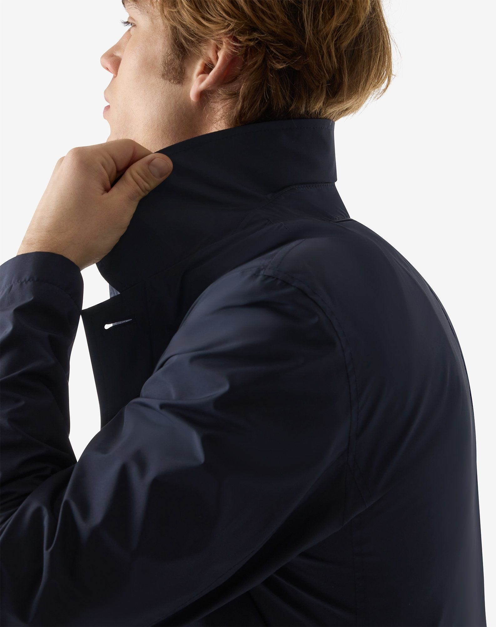 Navy blue technical poplin trench coat - 6