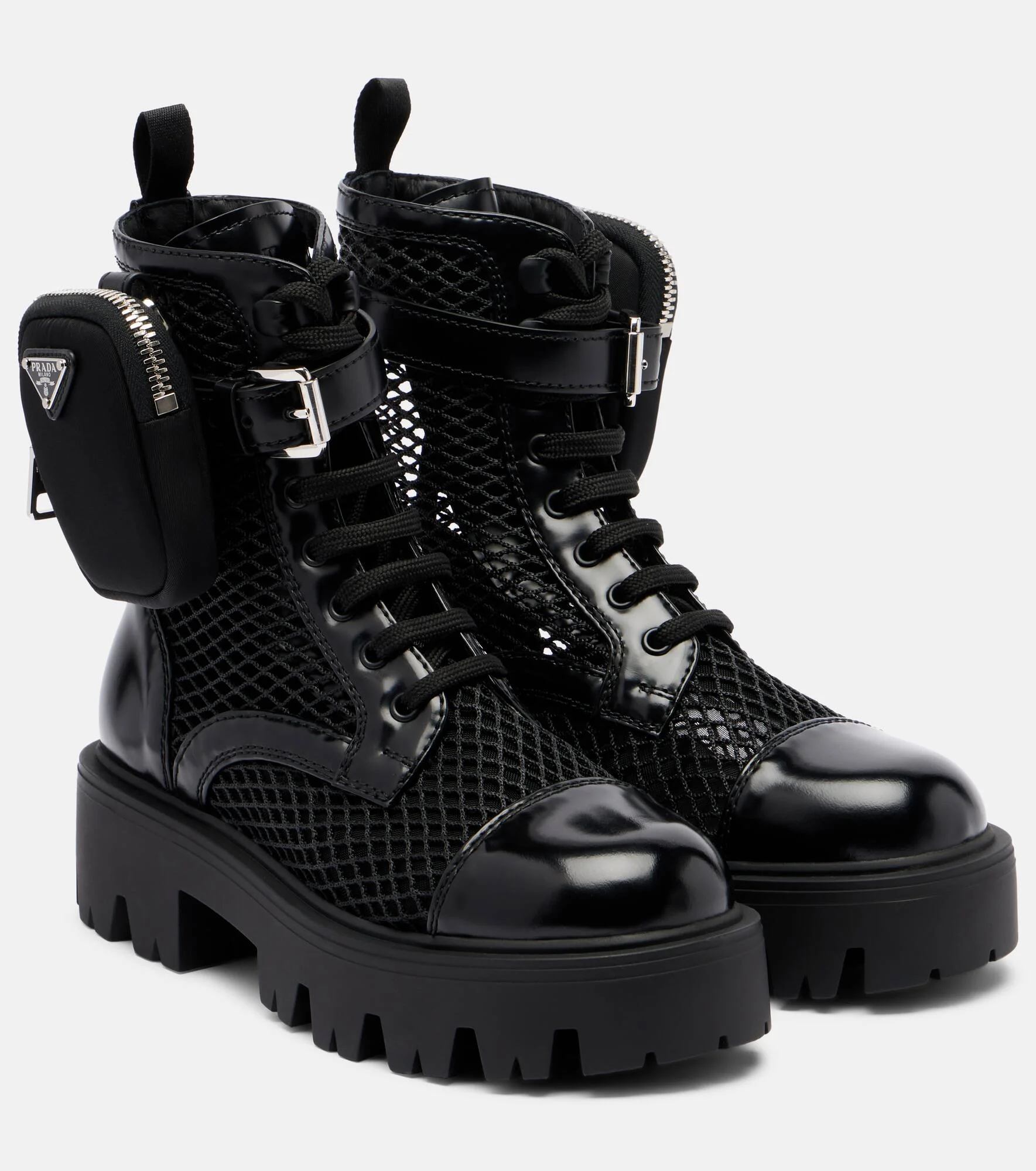 Leather-trimmed mesh combat boots - 1