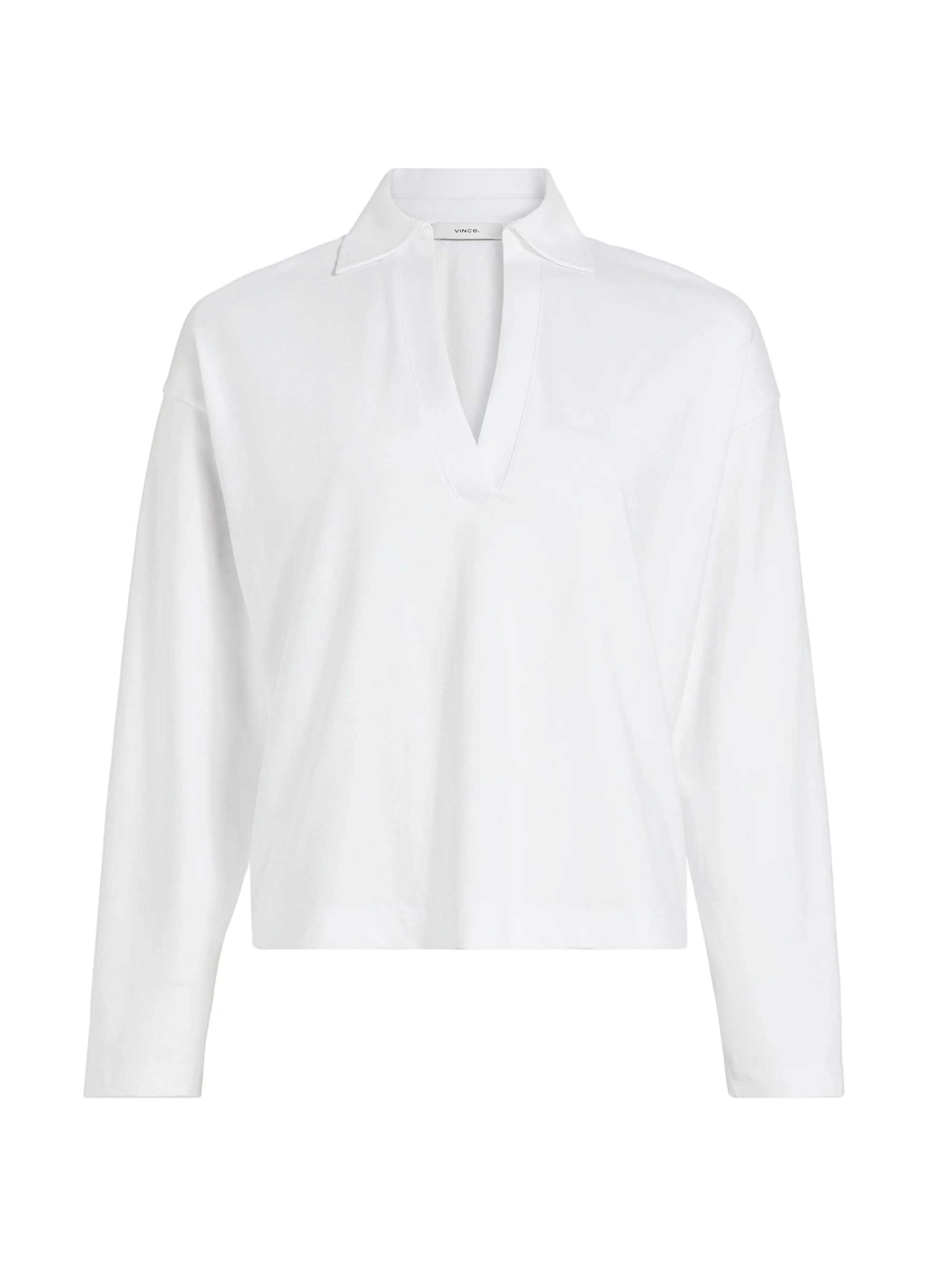 Women's Cotton Long-Sleeve Polo Top - Optic White - 1