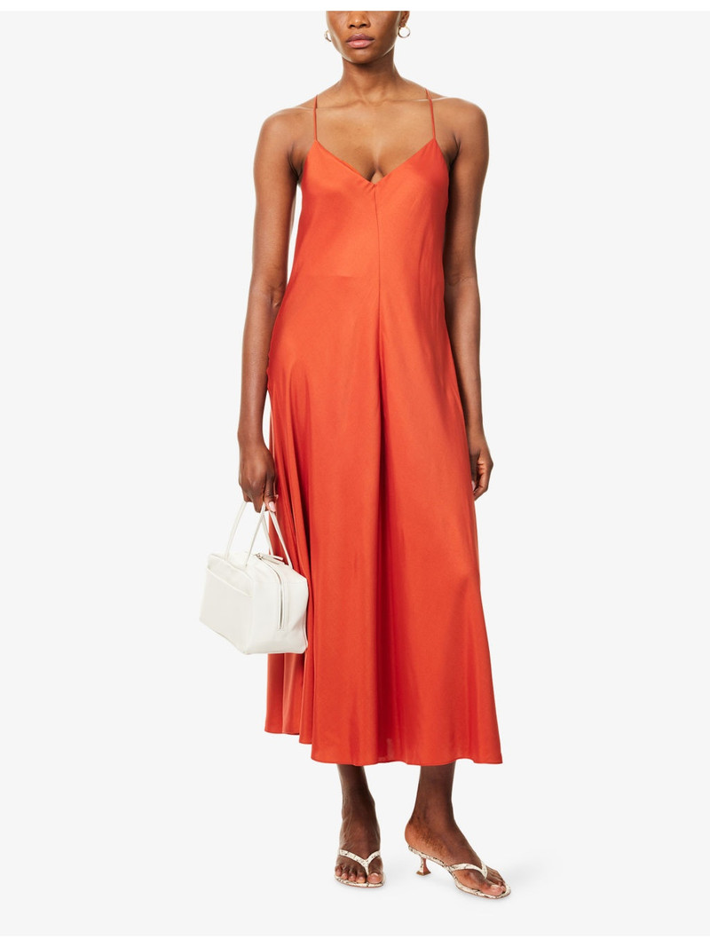 Vince A-Line V-Neck Silk-Blend Midi Dress outlook