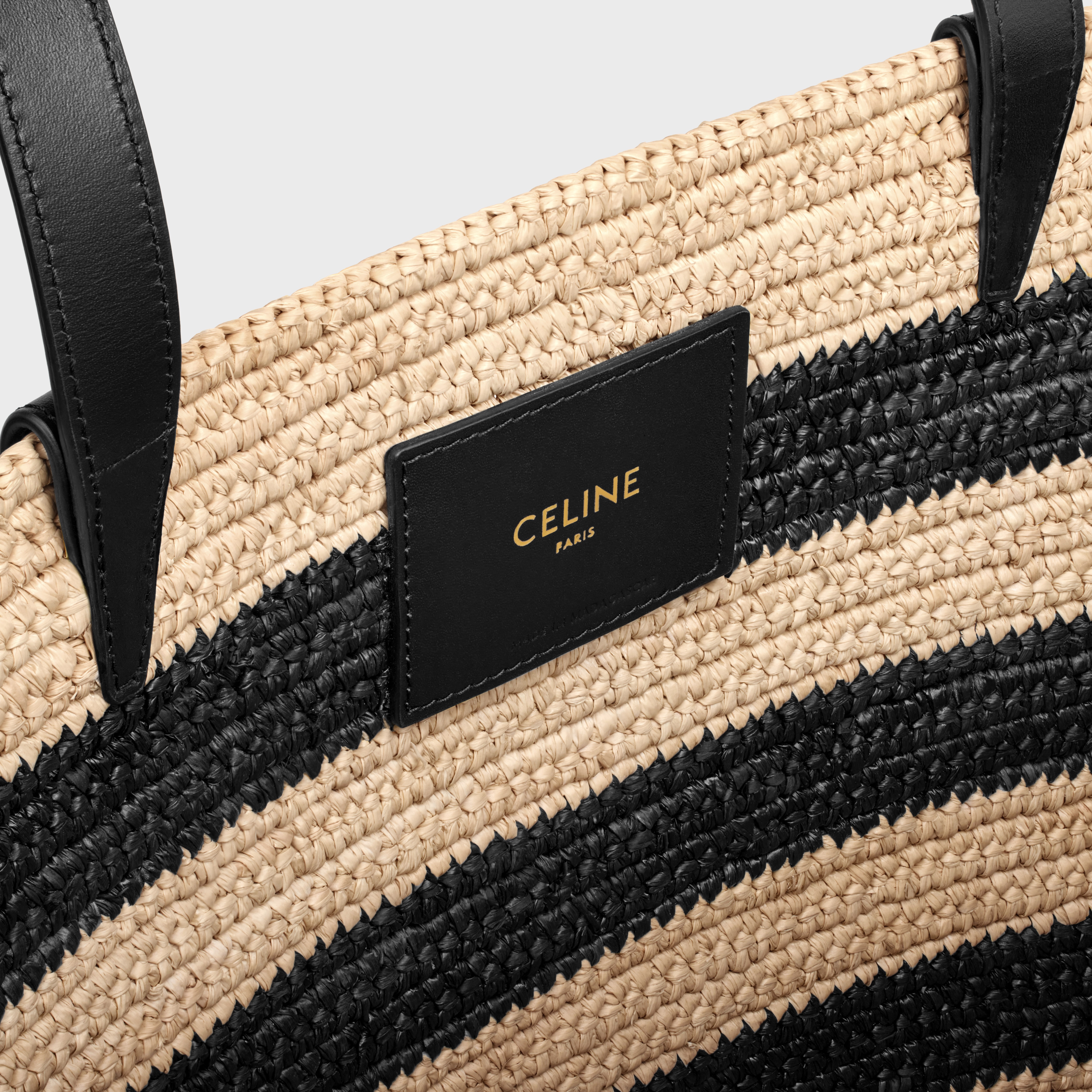 STRIPED COUFFIN Celine Classic Panier in RAFFIA AND CALFSKIN - 5