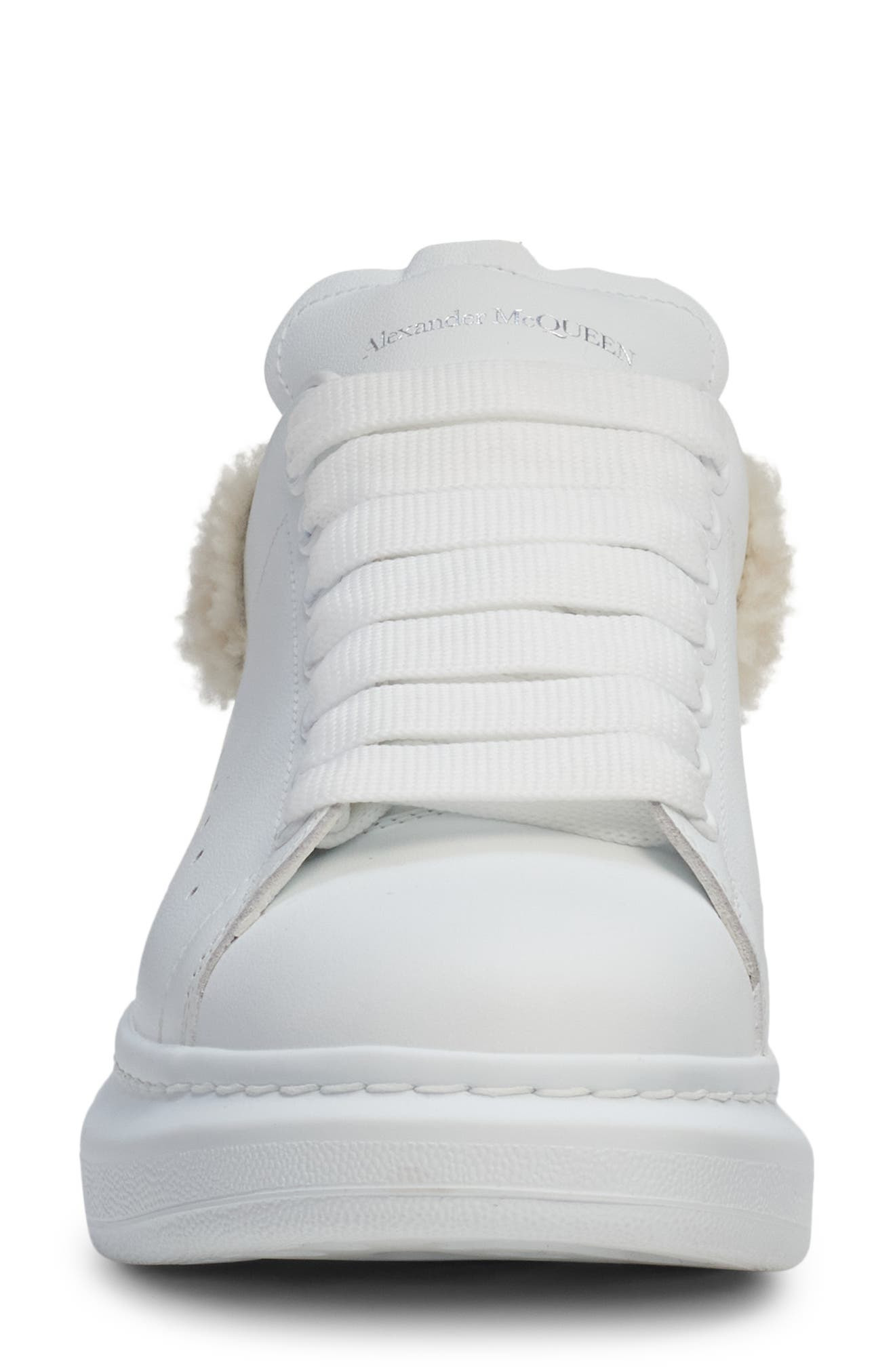 McQueen Oversize Genuine Shearling Trim Sneaker in White/Beige at Nordstrom - 4