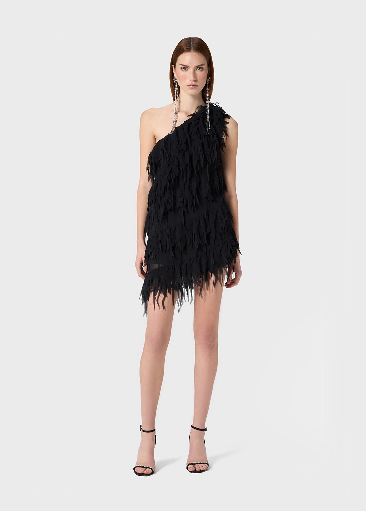 ASYMMETRIC DRESS IN GEORGETTE WITH FRINGES - 2