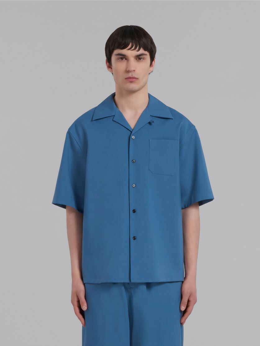 BLUE TROPICAL WOOL BOWLING SHIRT - 2