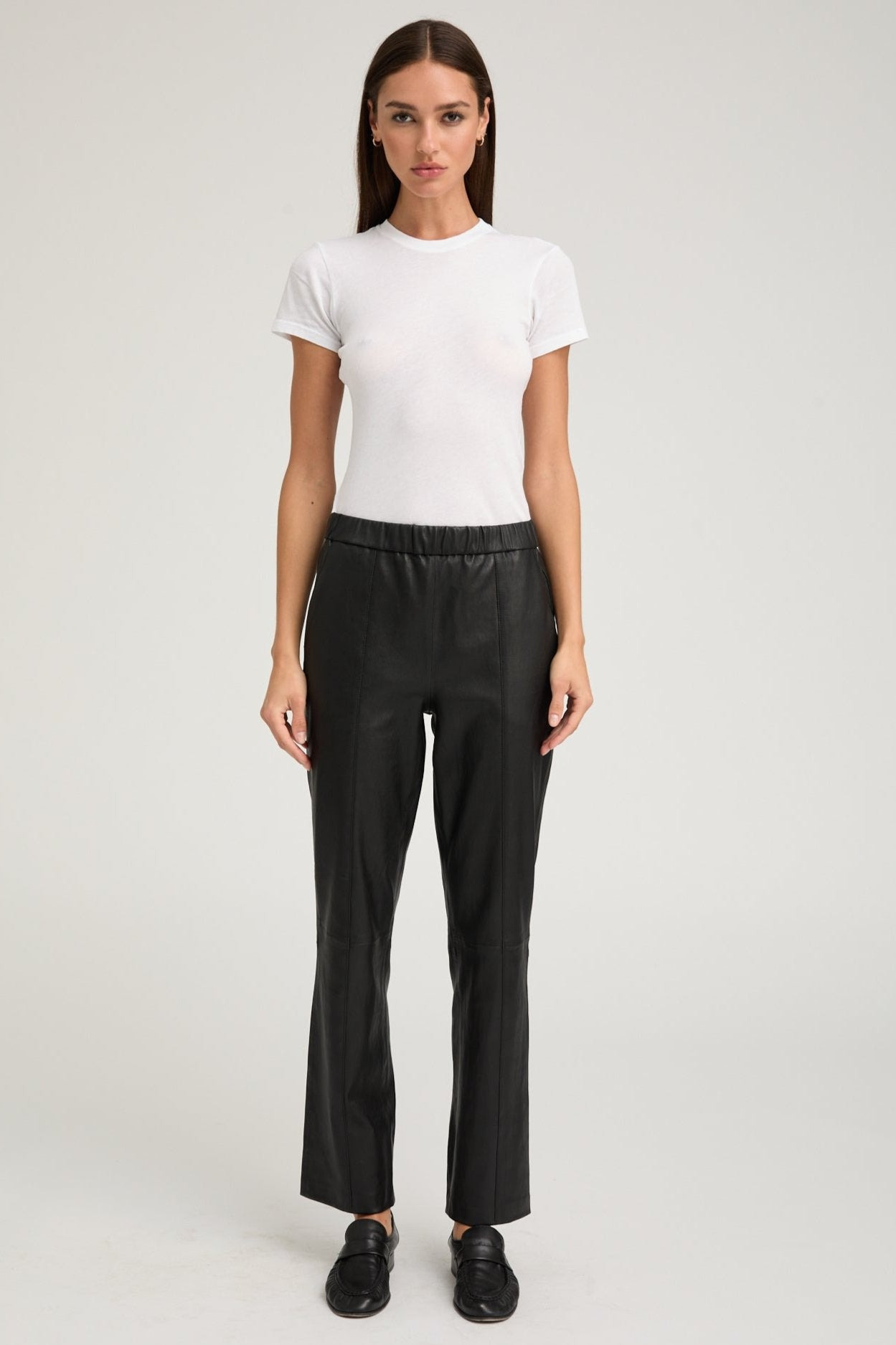 BLACK LEATHER SOPHIA PINTUCK JOGGERS - 5