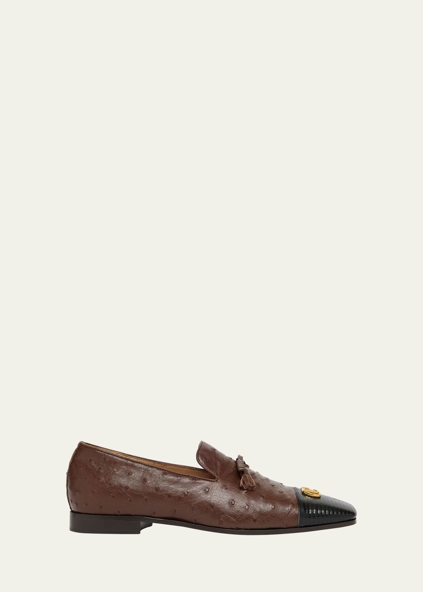 Men's Babouchoes Ostrich and Lizard Cap-Toe Loafers - 1