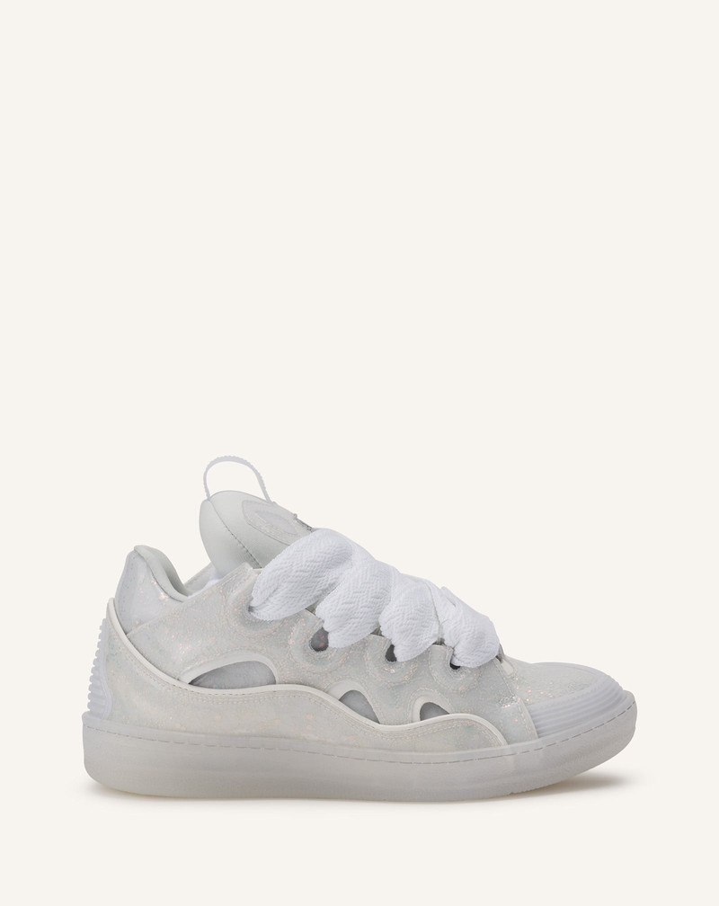 LEATHER CURB SNEAKERS WITH GLITTER EFFECT - 1