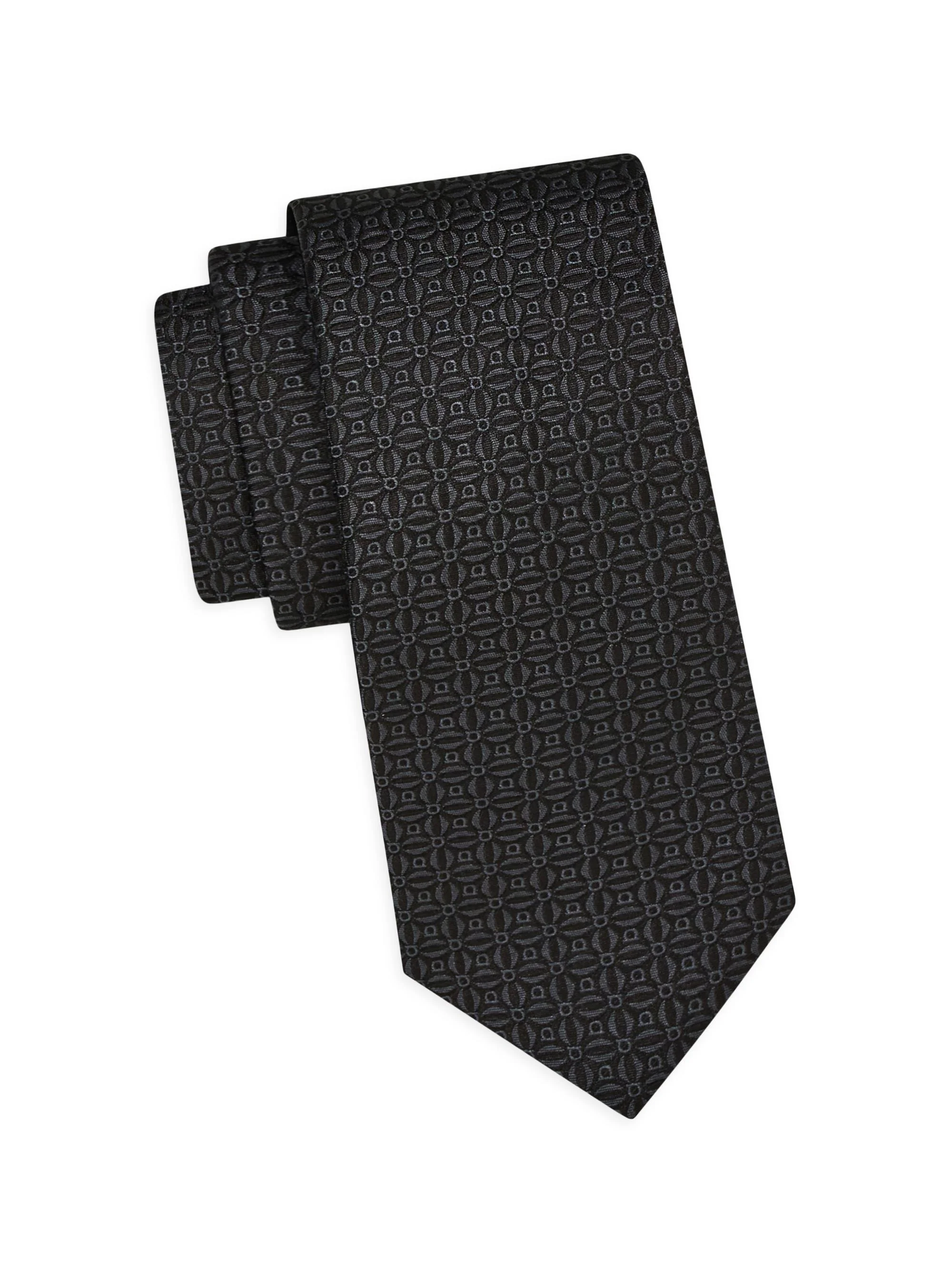 Men's Garbo Gancini Jacquard Silk Tie - Nero - 1