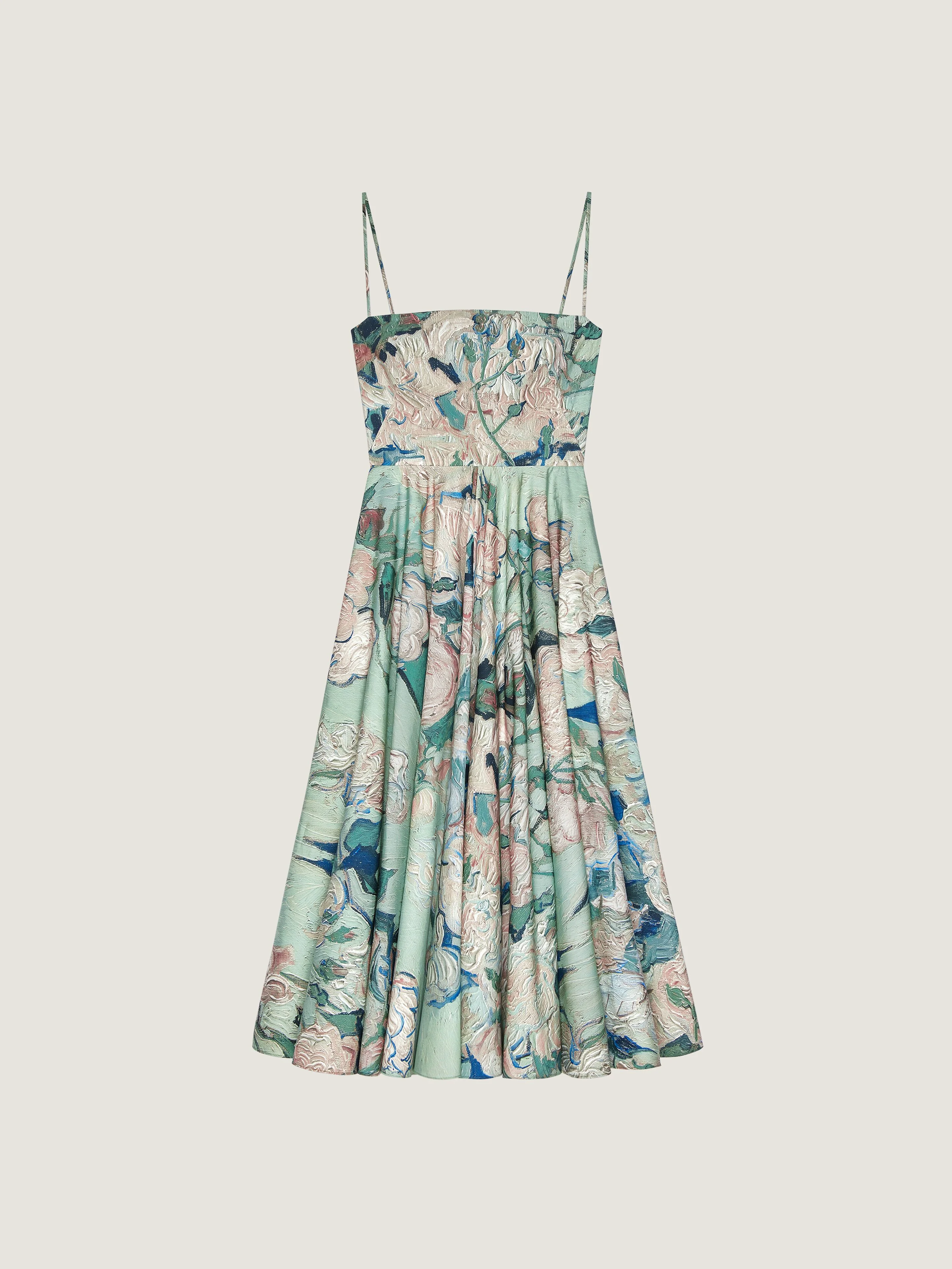 SLICED LONG DRESS IN POPLIN WITH ROSES PRINT - 1