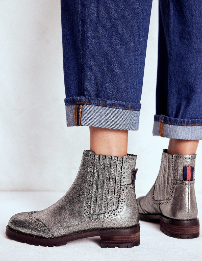BODEN Brogue Detail Chelsea Boots-Silver outlook
