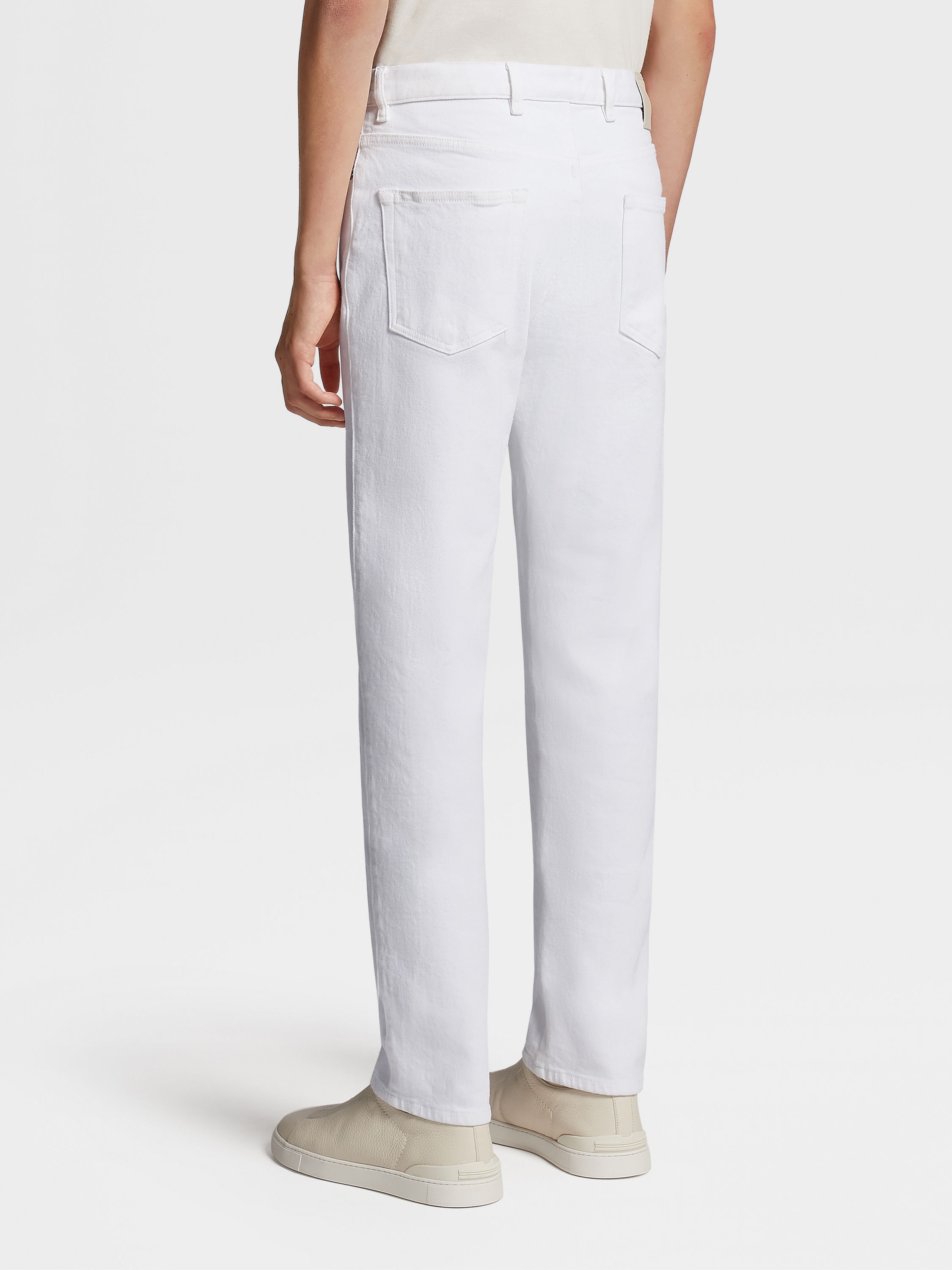 WHITE RINSE-WASHED COTTON ROCCIA JEANS - 3