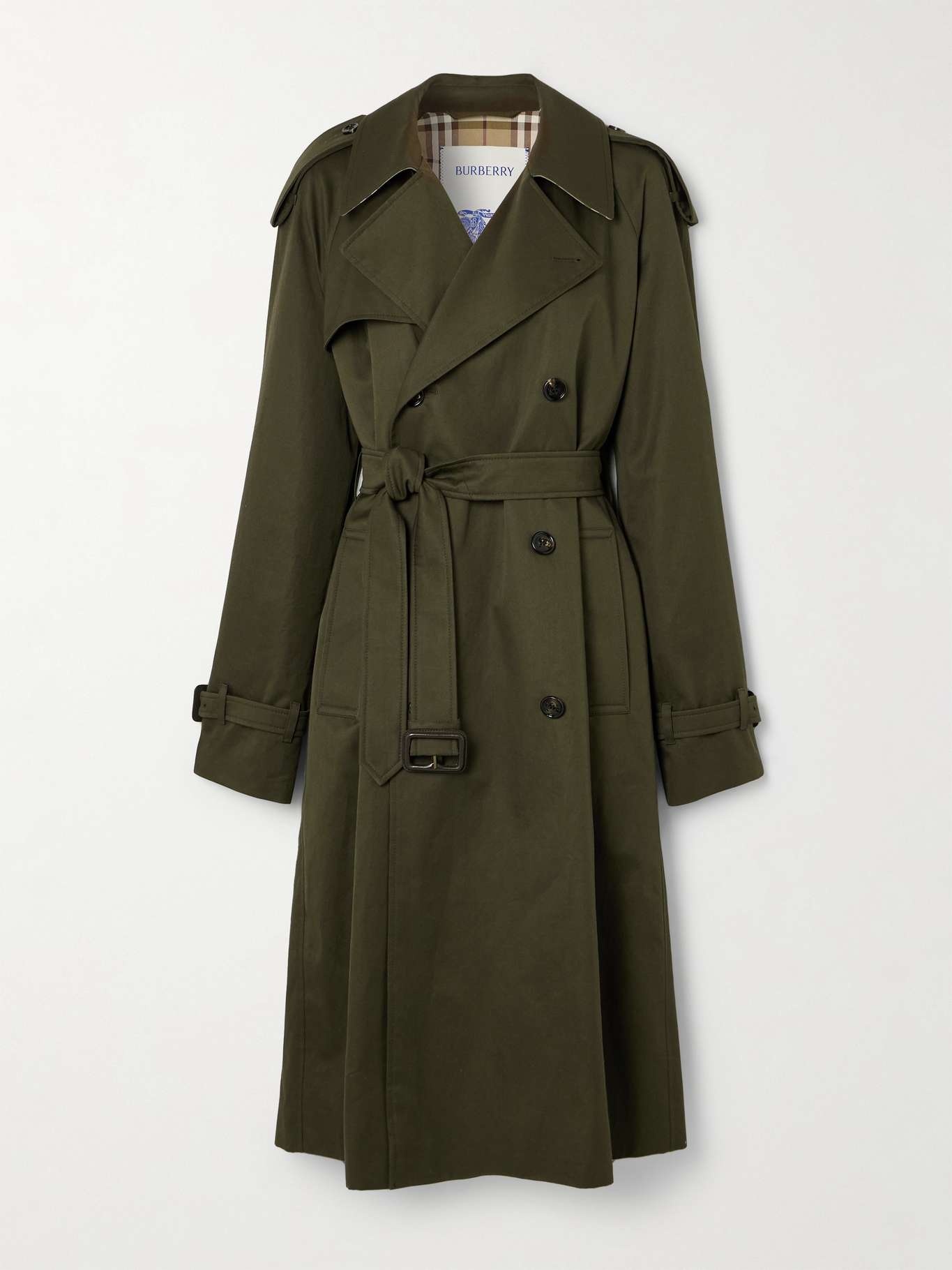 Double-breasted belted cotton-gabardine trench coat Forest green - 1