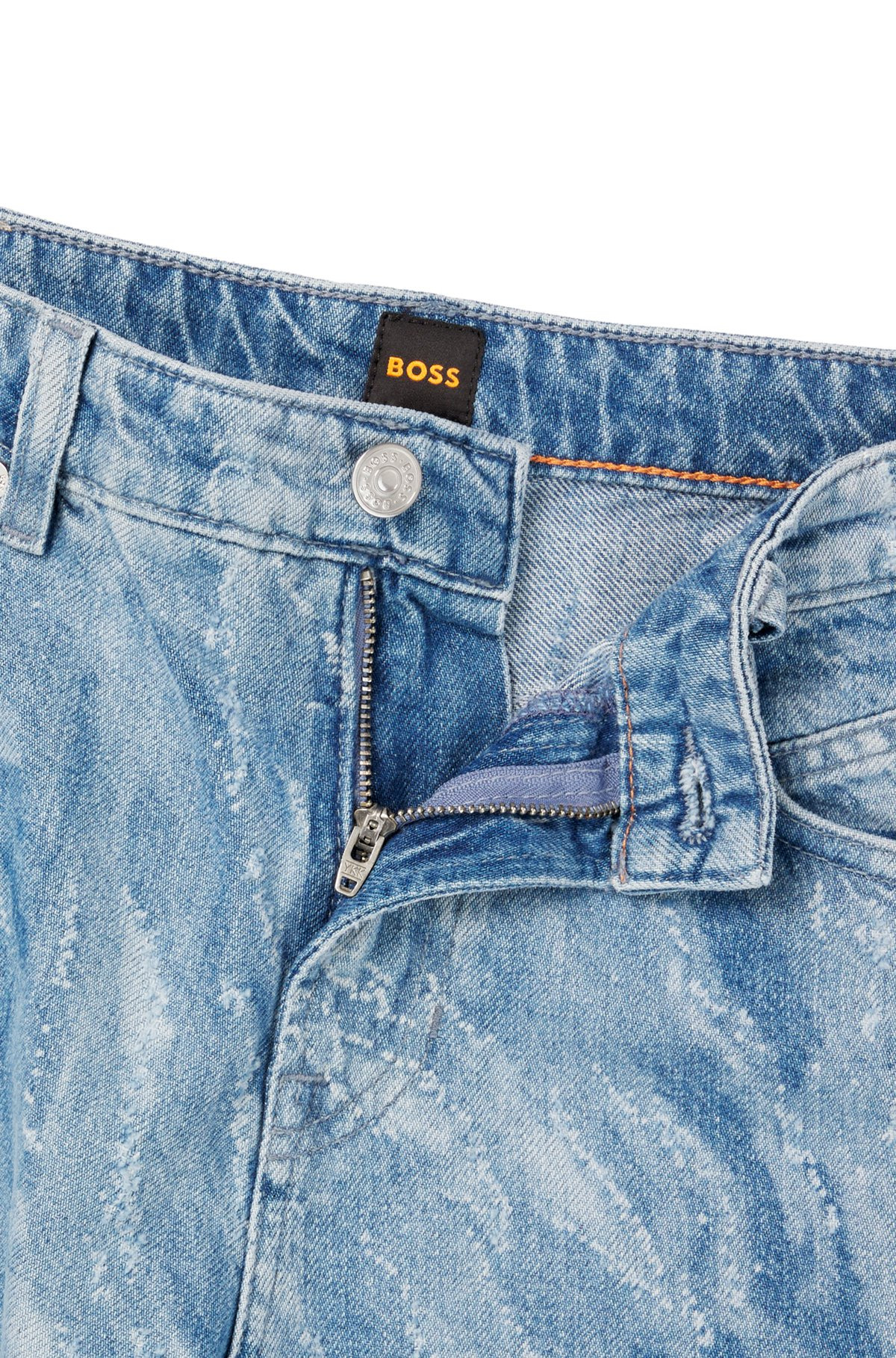 SLIM-FIT JEANS IN LASER-PATTERNED BLUE DENIM - 6