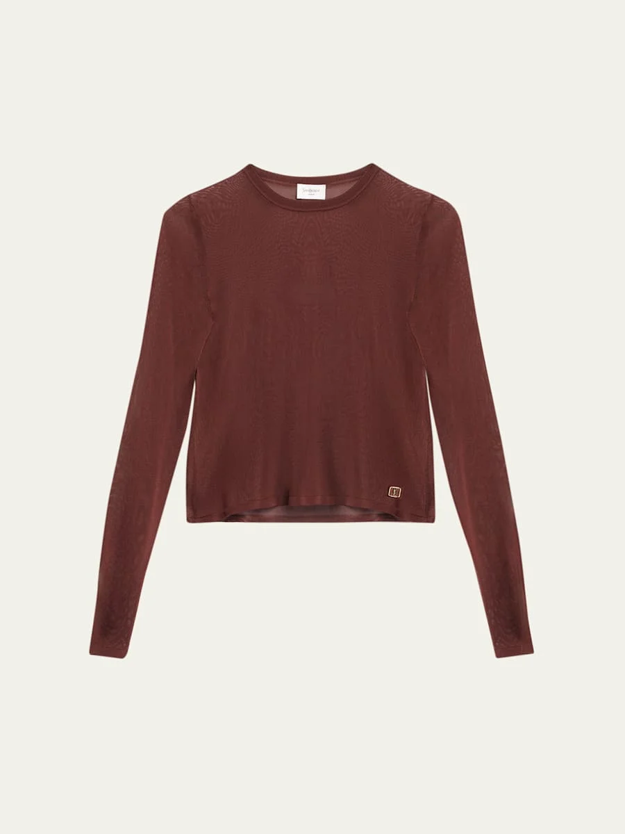 Cassandre Sheer Knit Long-Sleeve Top - 1