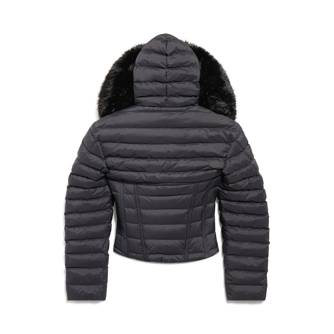 Women's Hooded Corseted Puffer in Black - 6