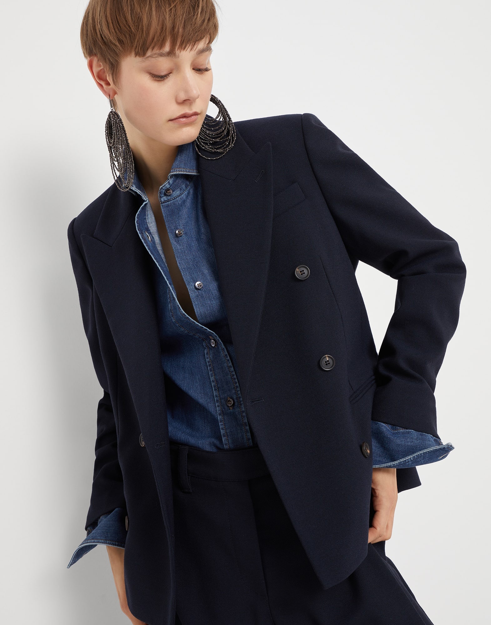 Virgin wool panama blazer with monili - 4