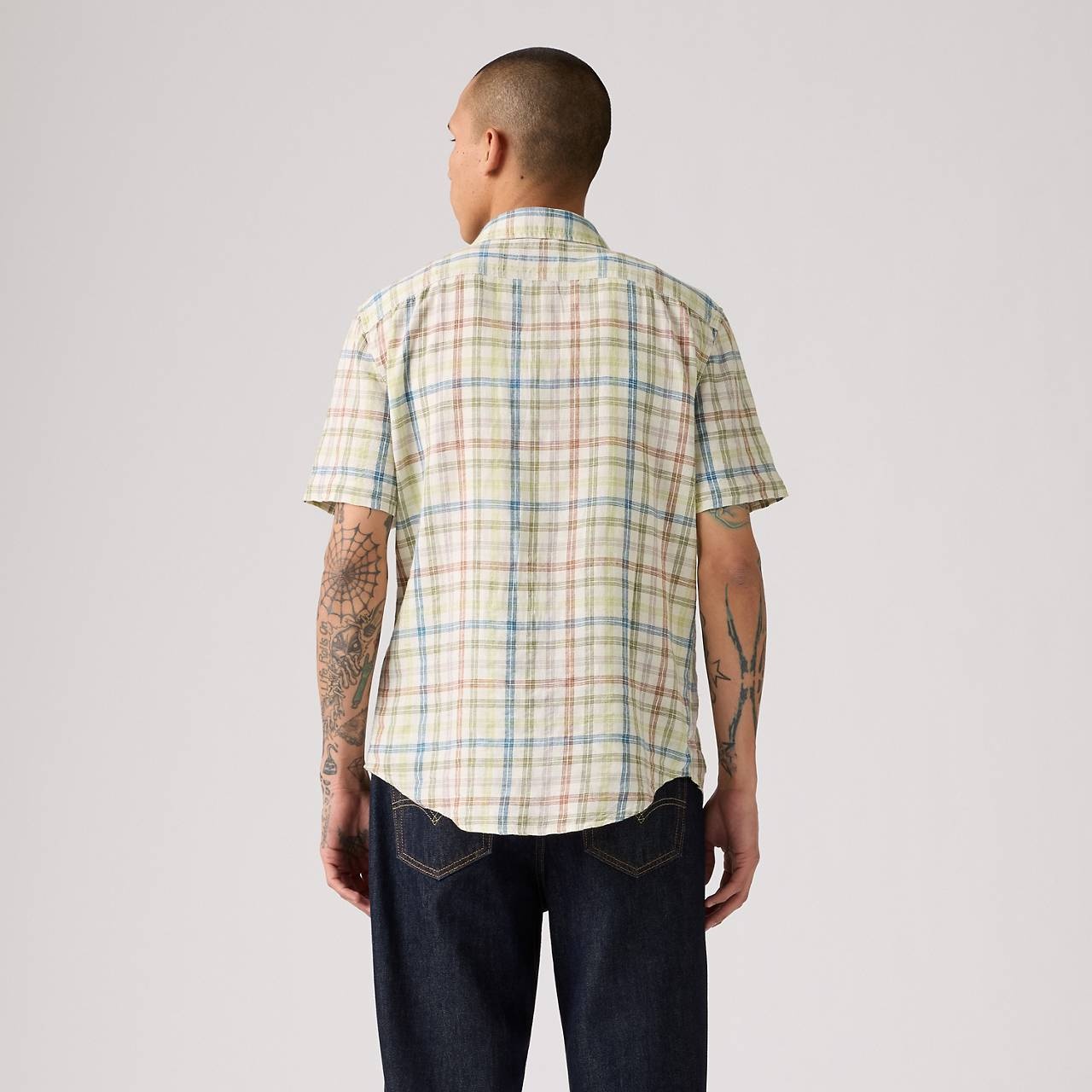 SHORT SLEEVE SUNSET COTTON LINEN ONE POCKET SHIRT - 3