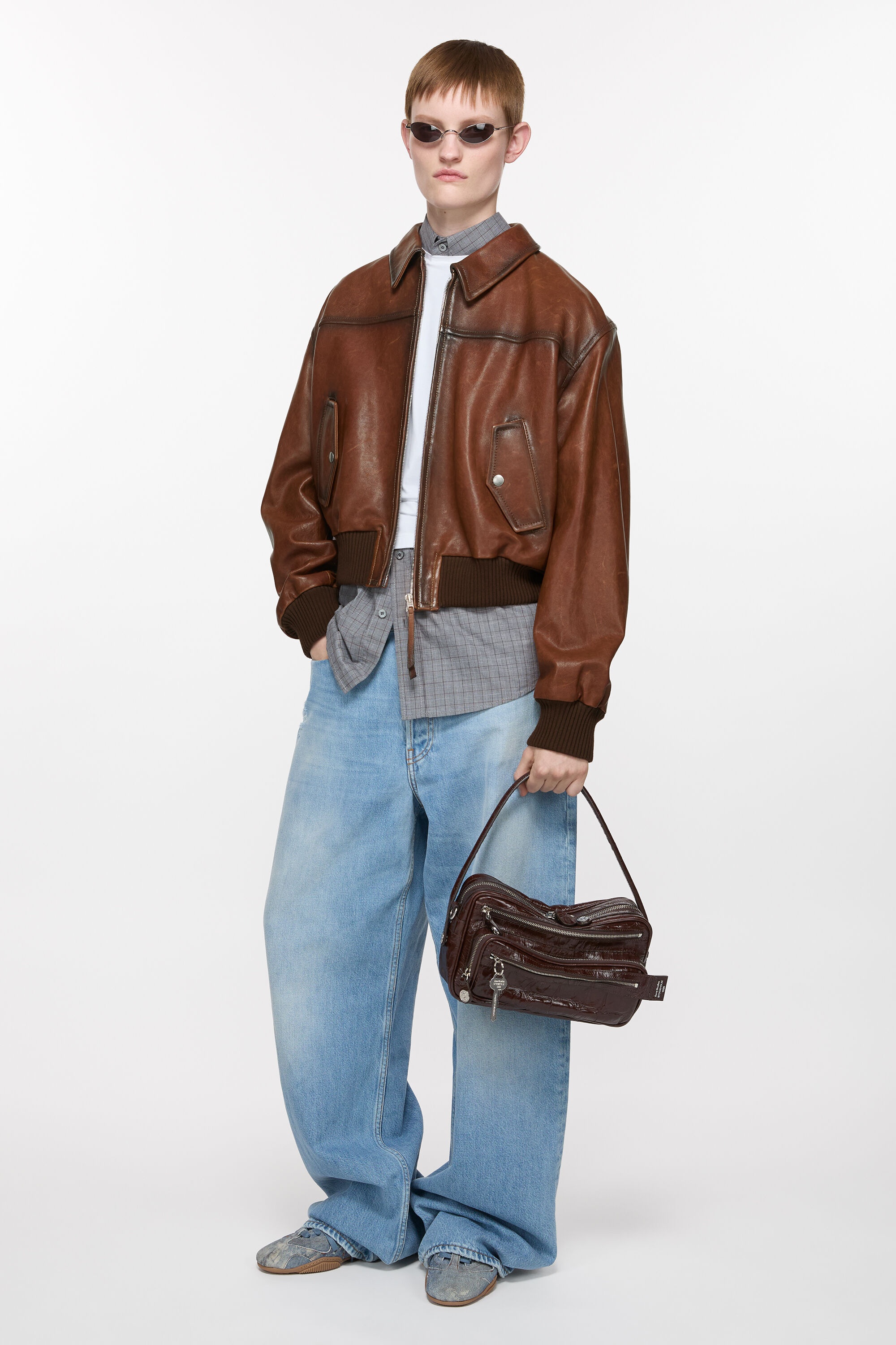 Leather bomber jacket - Tobacco brown - 5