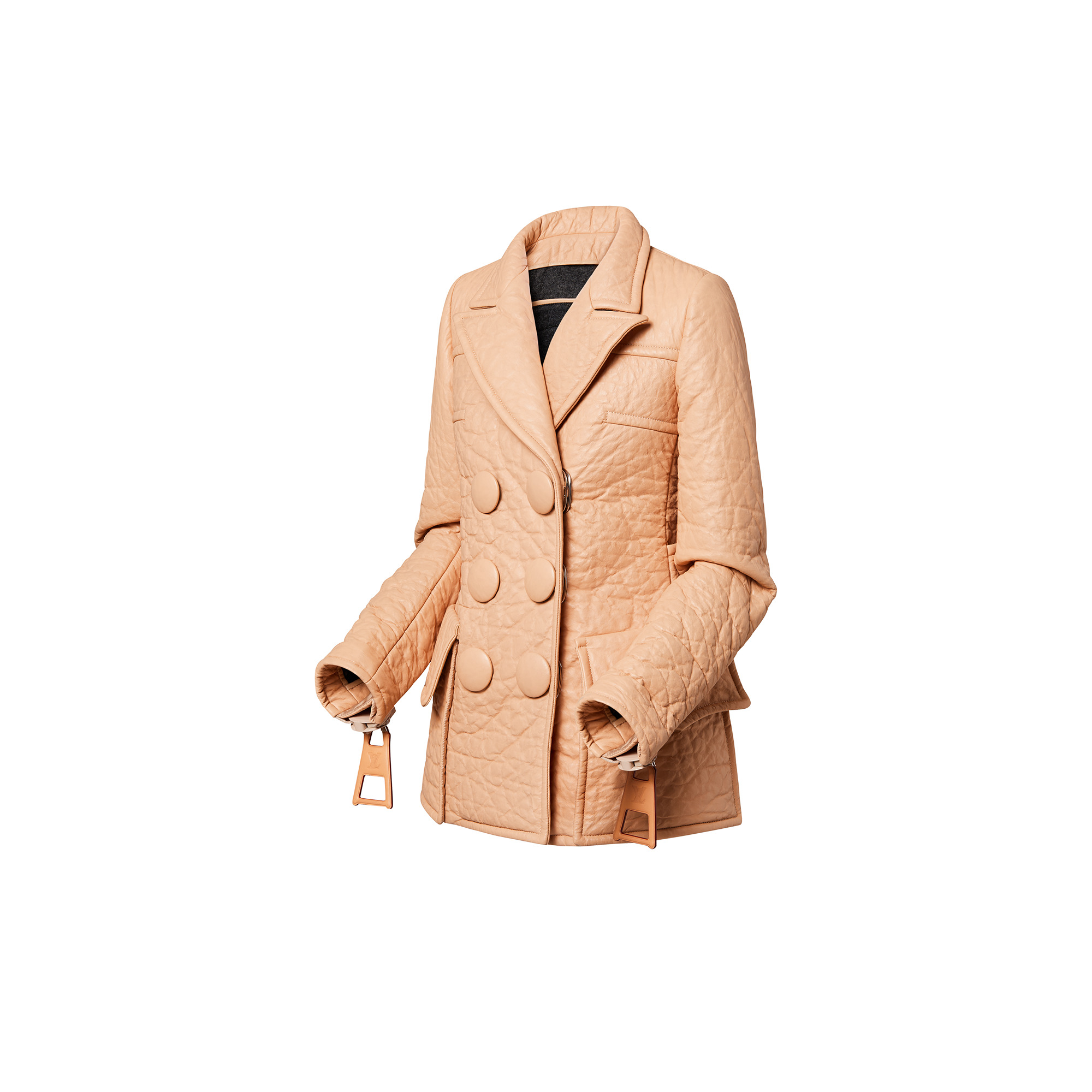 Textured Leather Peacoat - 2