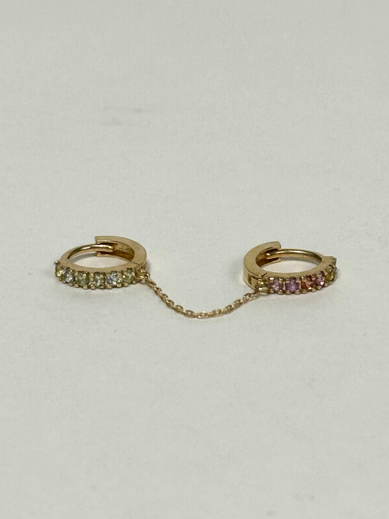 10K Yellow Gold Pastel Rainbow Double Huggie, Single 1