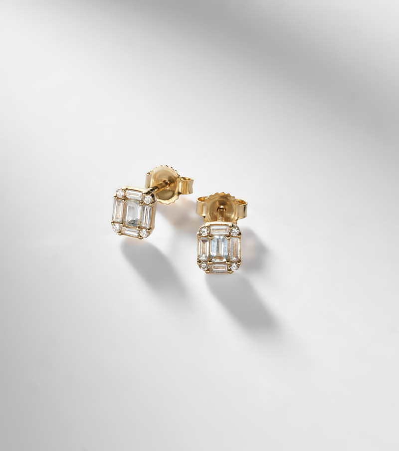 Shield Of Strength 14kt gold earrings with diamonds and aquamarine 5