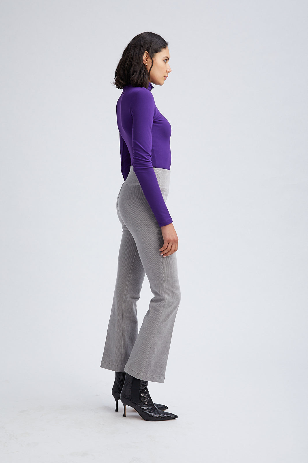 GREY CORDUROY ANKLE FLARE PANTS - 4
